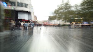 Motion-Blurred Urban Pedestrian Street Scene
