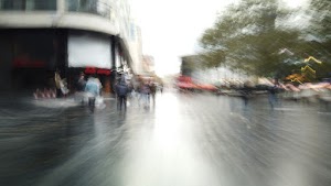 Motion-Blurred Urban Pedestrian Street Scene