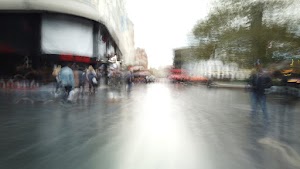 Motion-Blurred Urban Pedestrian Street Scene