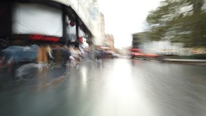 Motion-Blurred Urban Pedestrian Street Scene