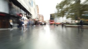 Motion-Blurred Urban Pedestrian Street Scene