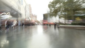 Motion-Blurred Urban Pedestrian Street Scene