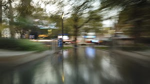 Motion-Blurred Urban Pedestrian Street Scene