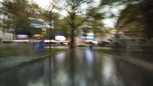 Motion-Blurred Urban Pedestrian Street Scene