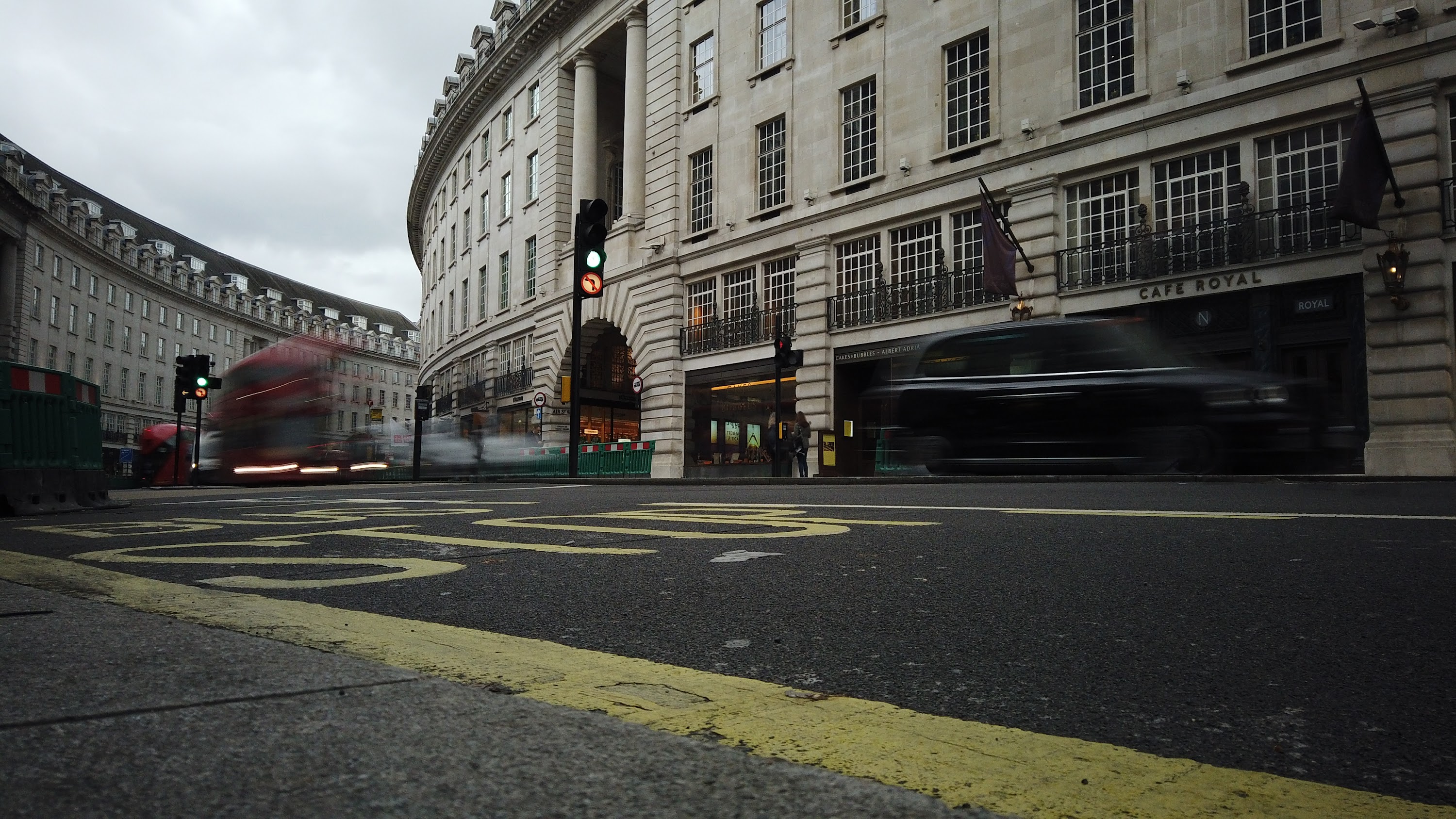 Red Double-Decker Bus Motion Blur on Regent Street, London