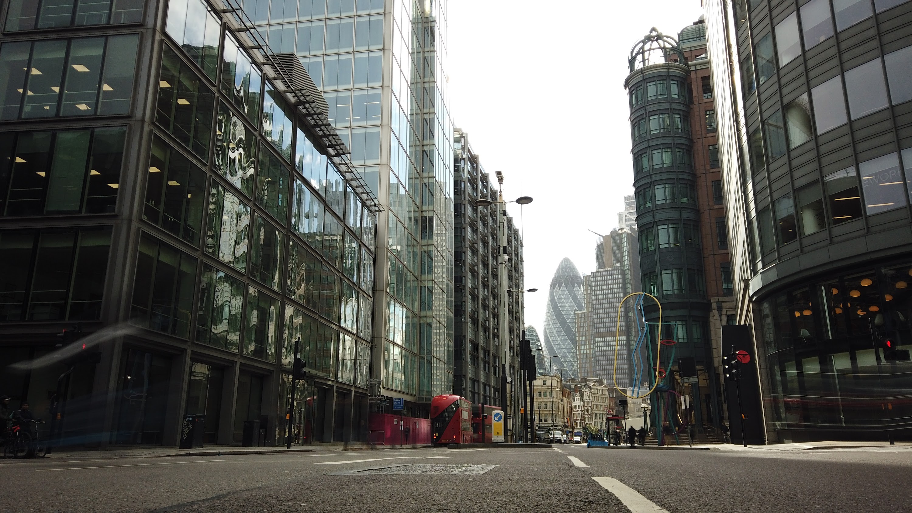 City of London Financial District Street View with The Gherkin