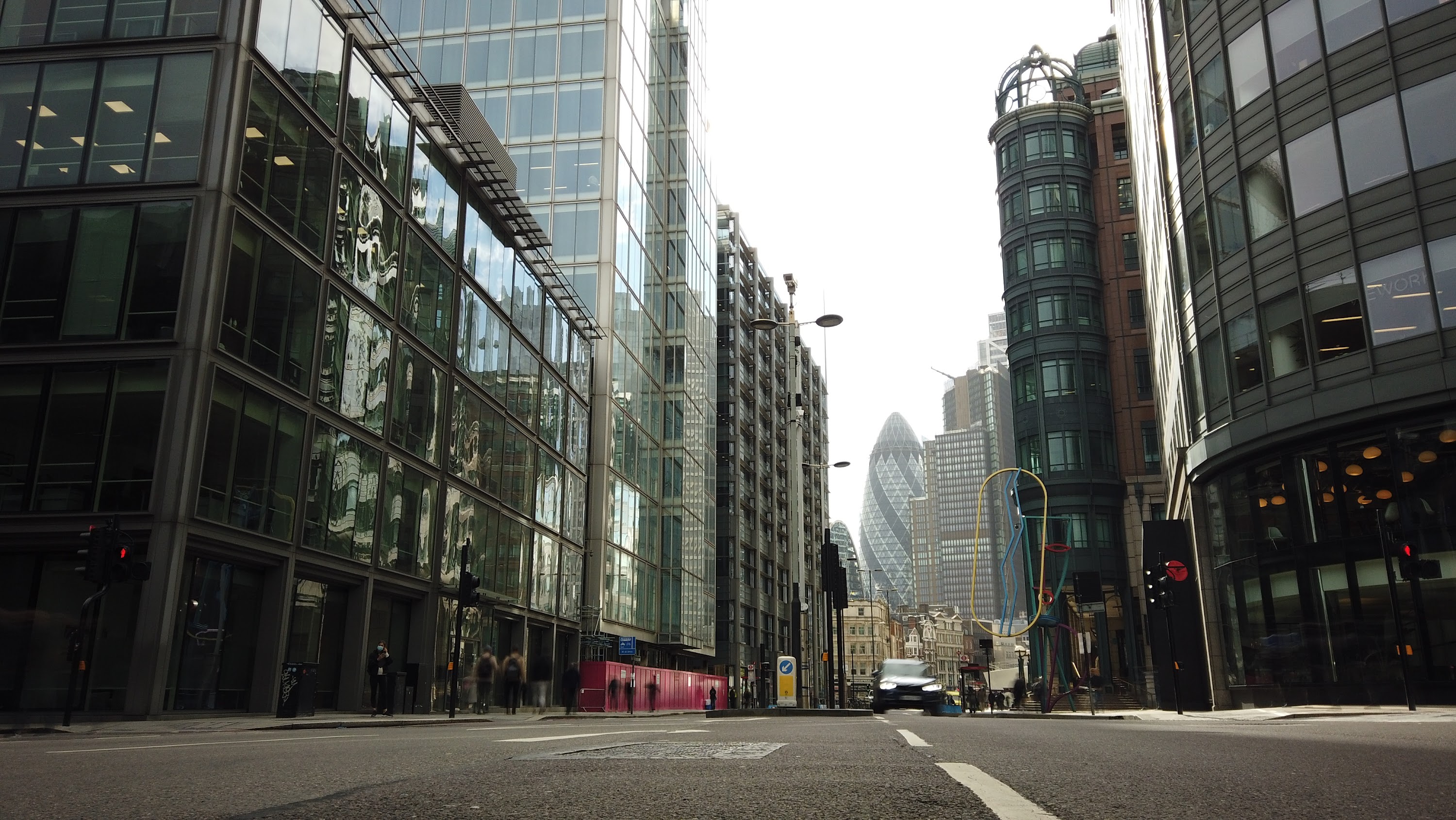 City of London Financial District Street View with The Gherkin