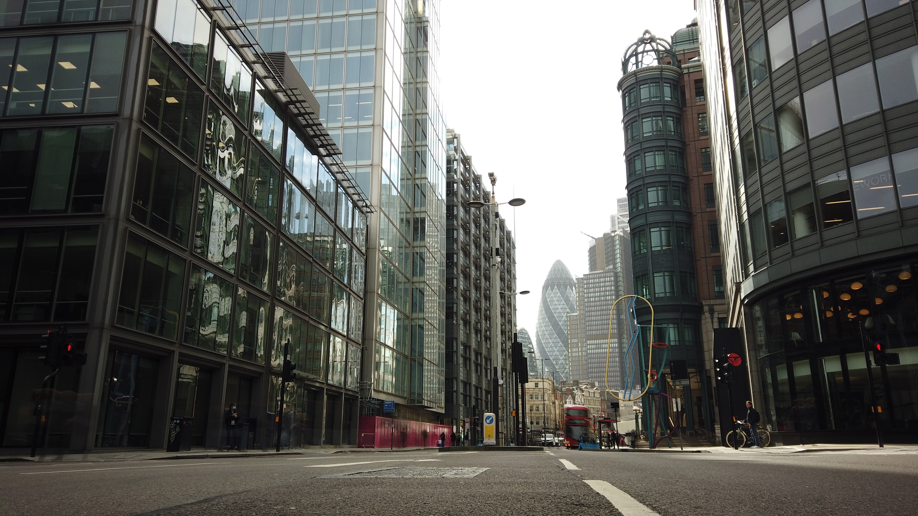 City of London Financial District Street View with The Gherkin