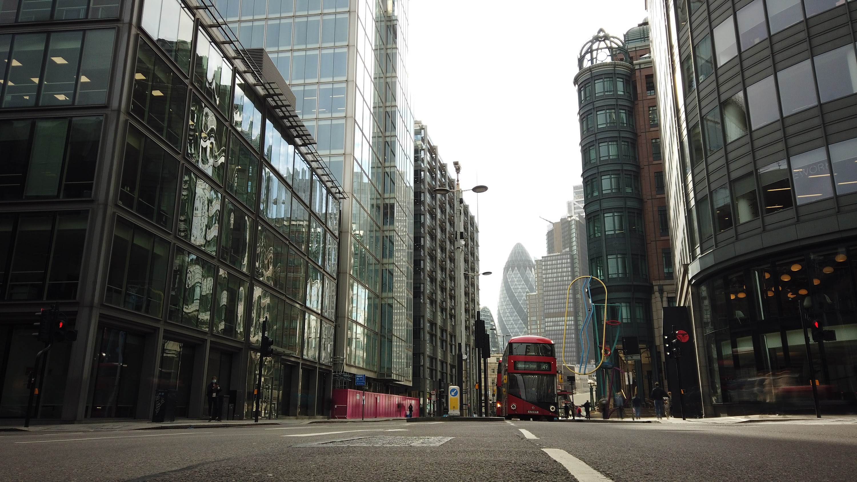 City of London Financial District Street View with The Gherkin