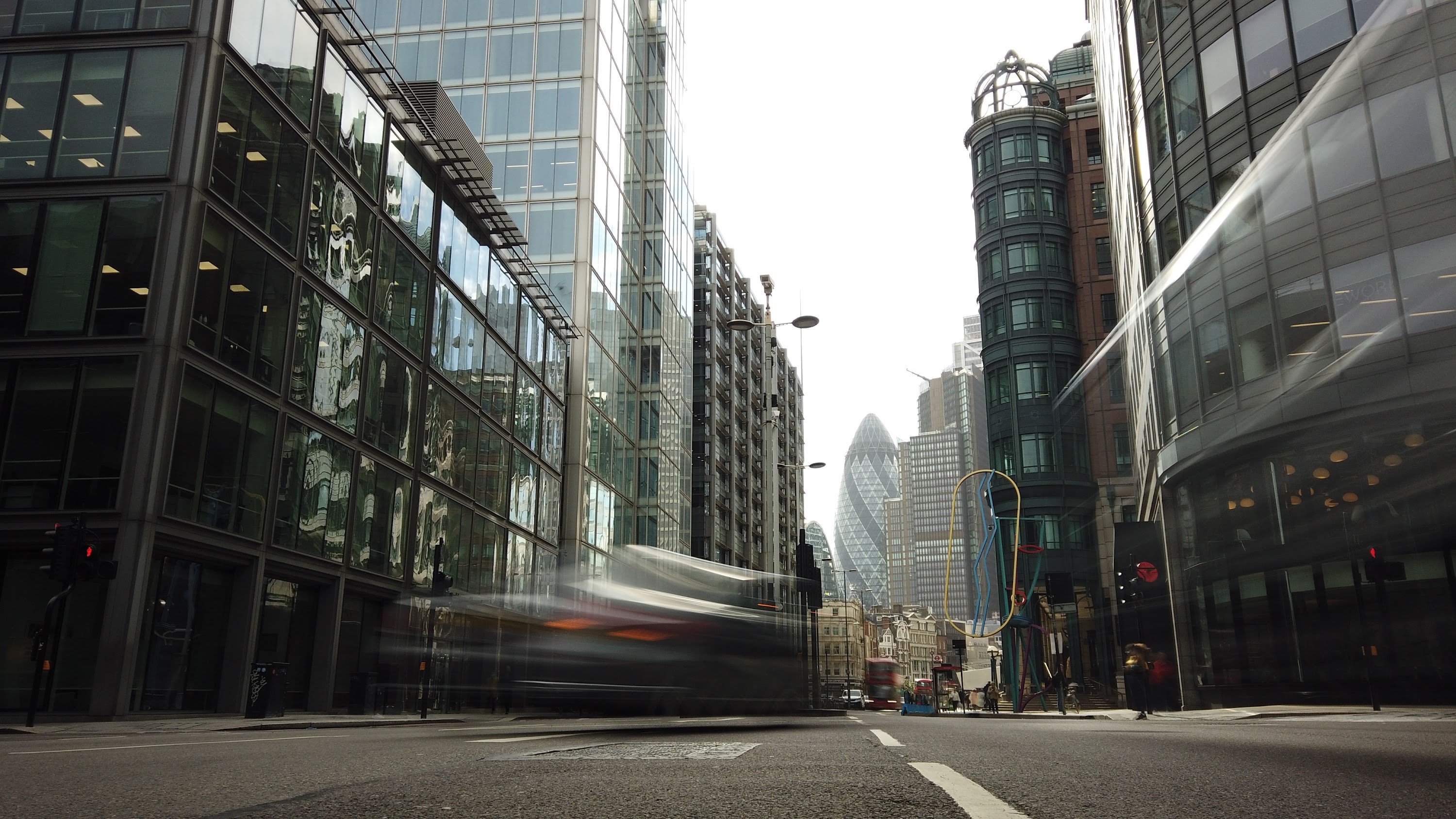 City of London Financial District Street View with The Gherkin