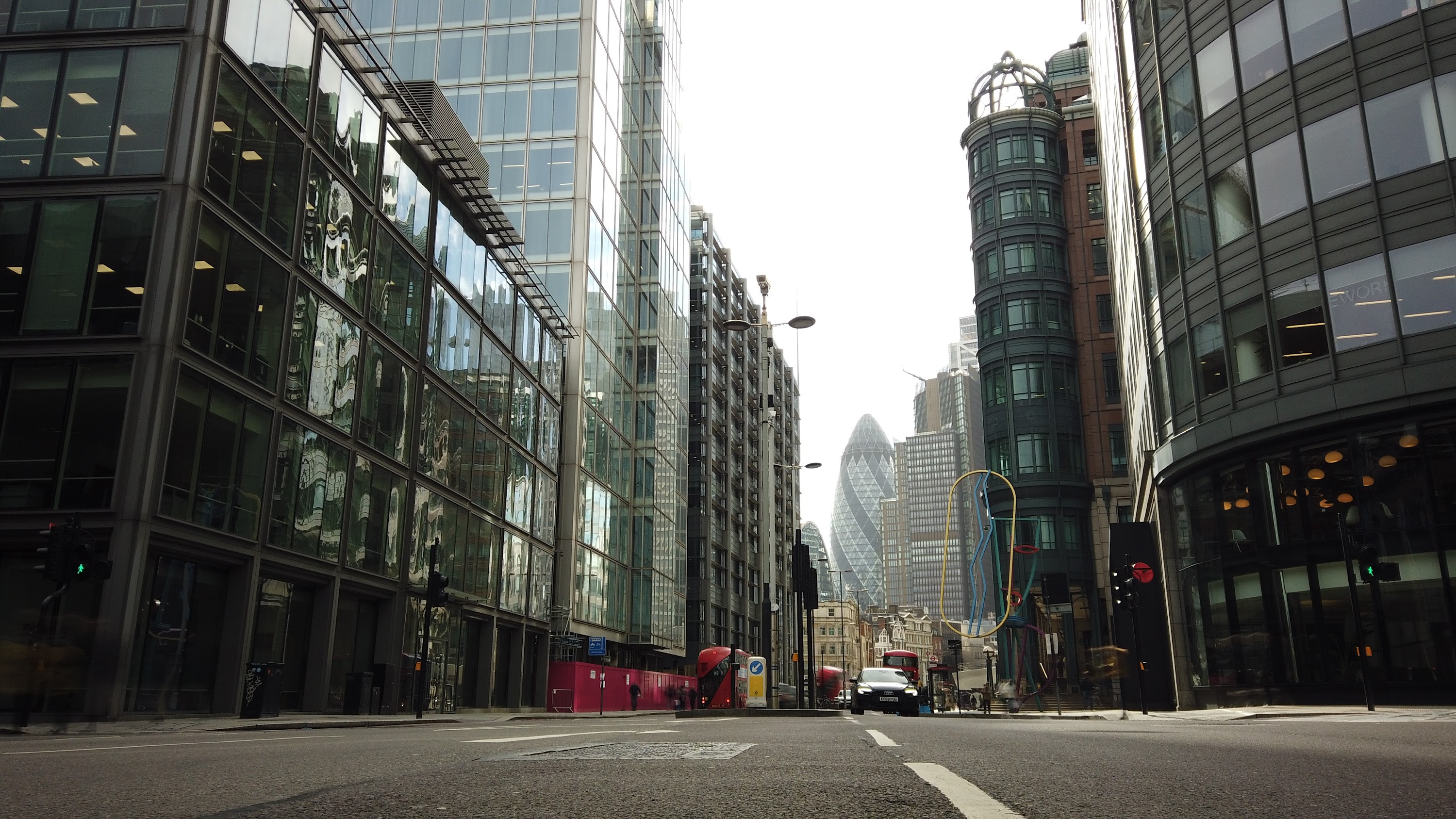 City of London Financial District Street View with The Gherkin