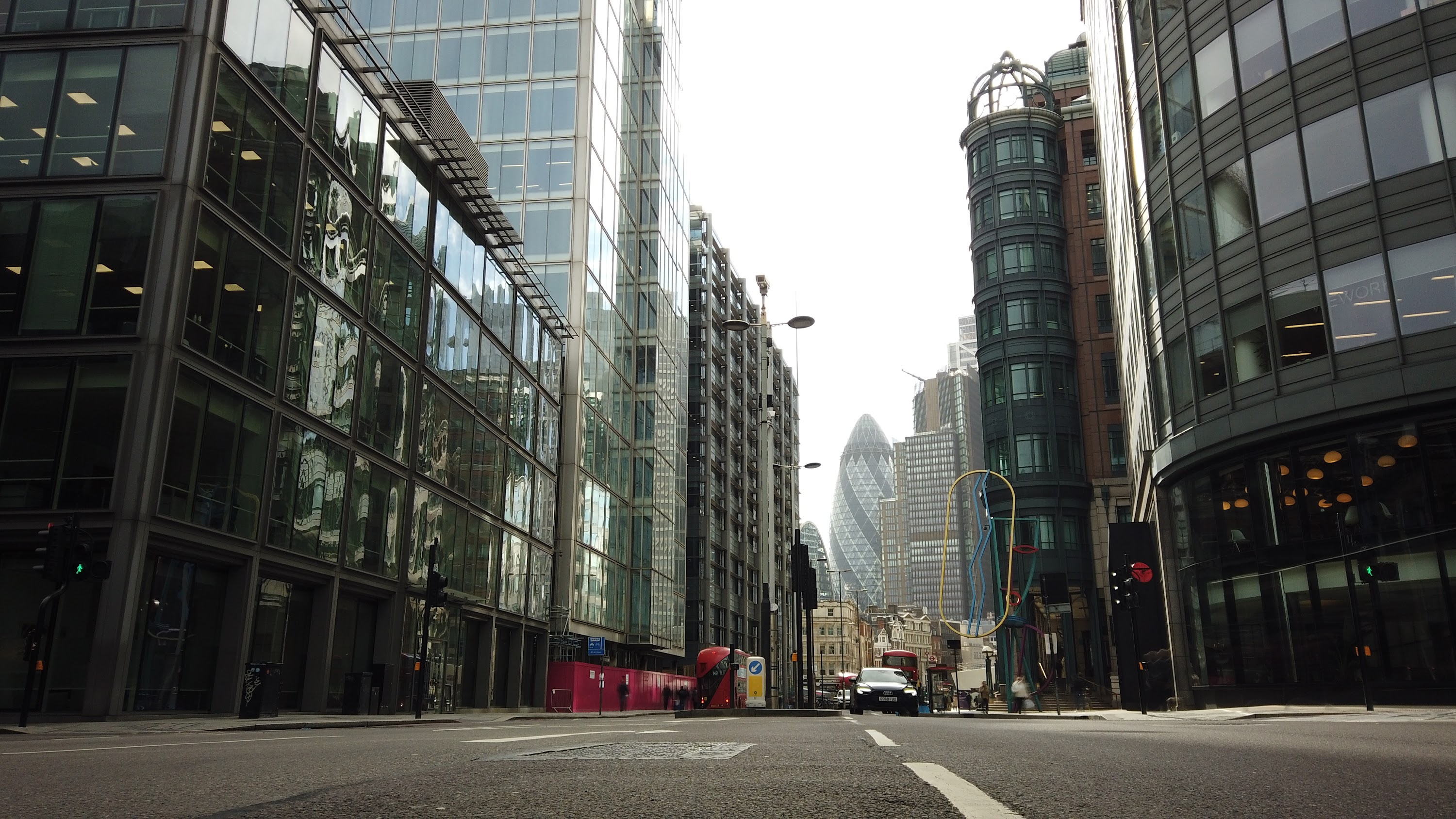 City of London Financial District Street View with The Gherkin