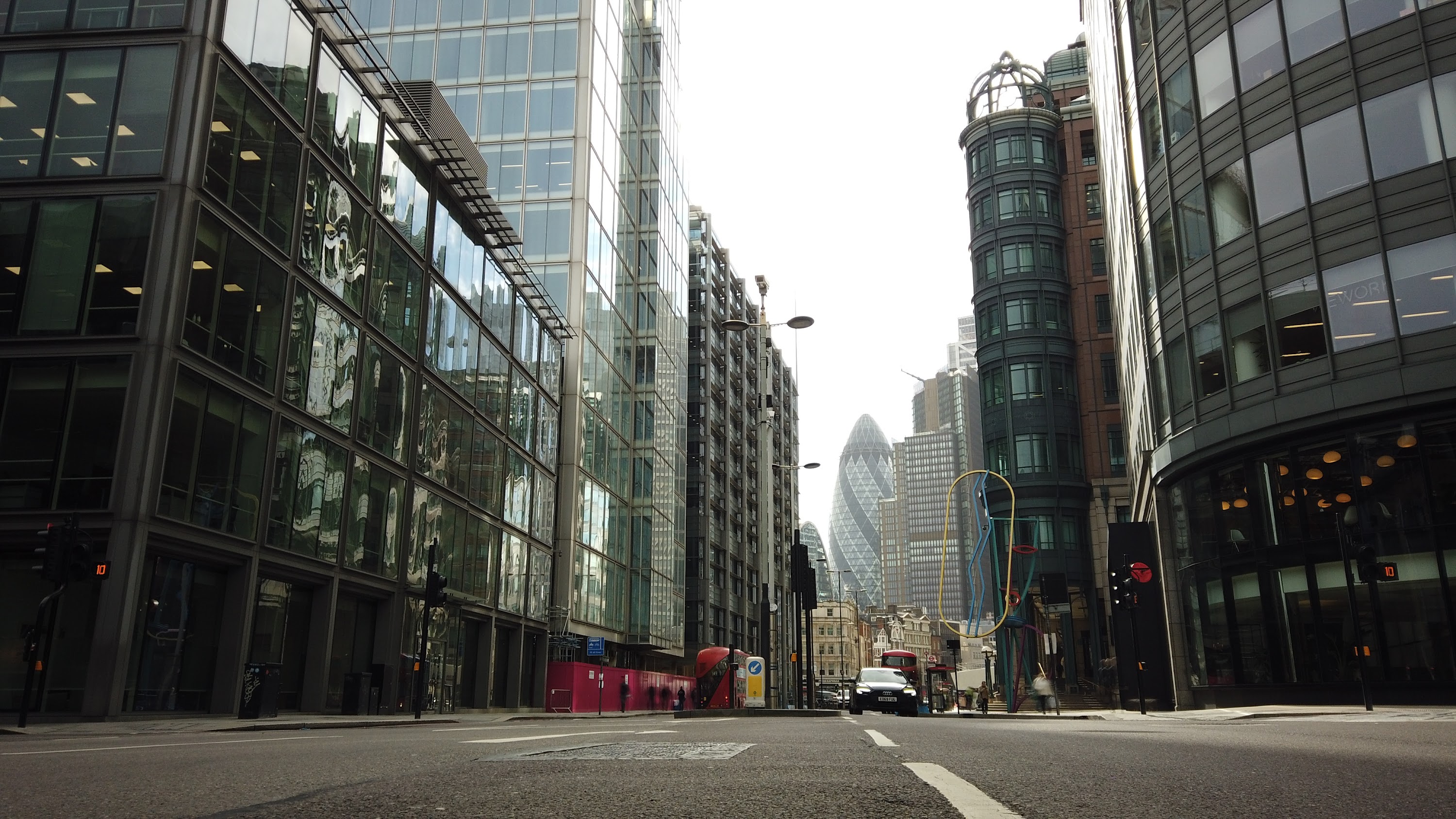 City of London Financial District Street View with The Gherkin