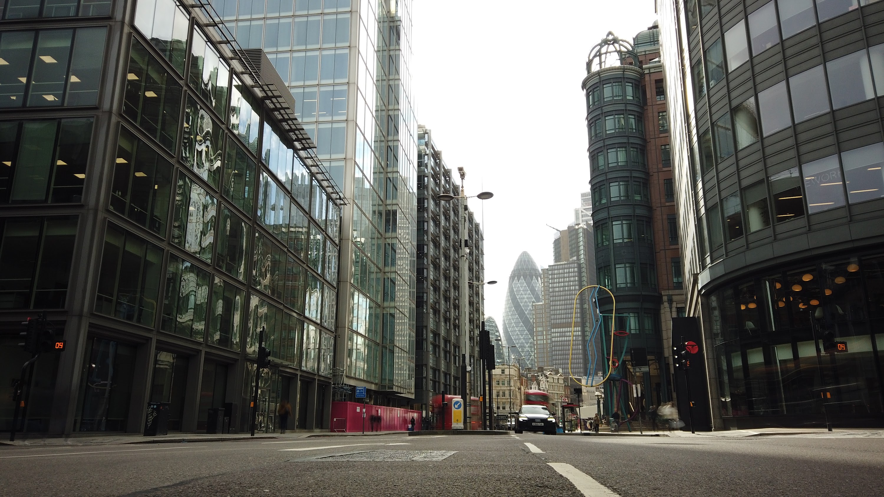 City of London Financial District Street View with The Gherkin