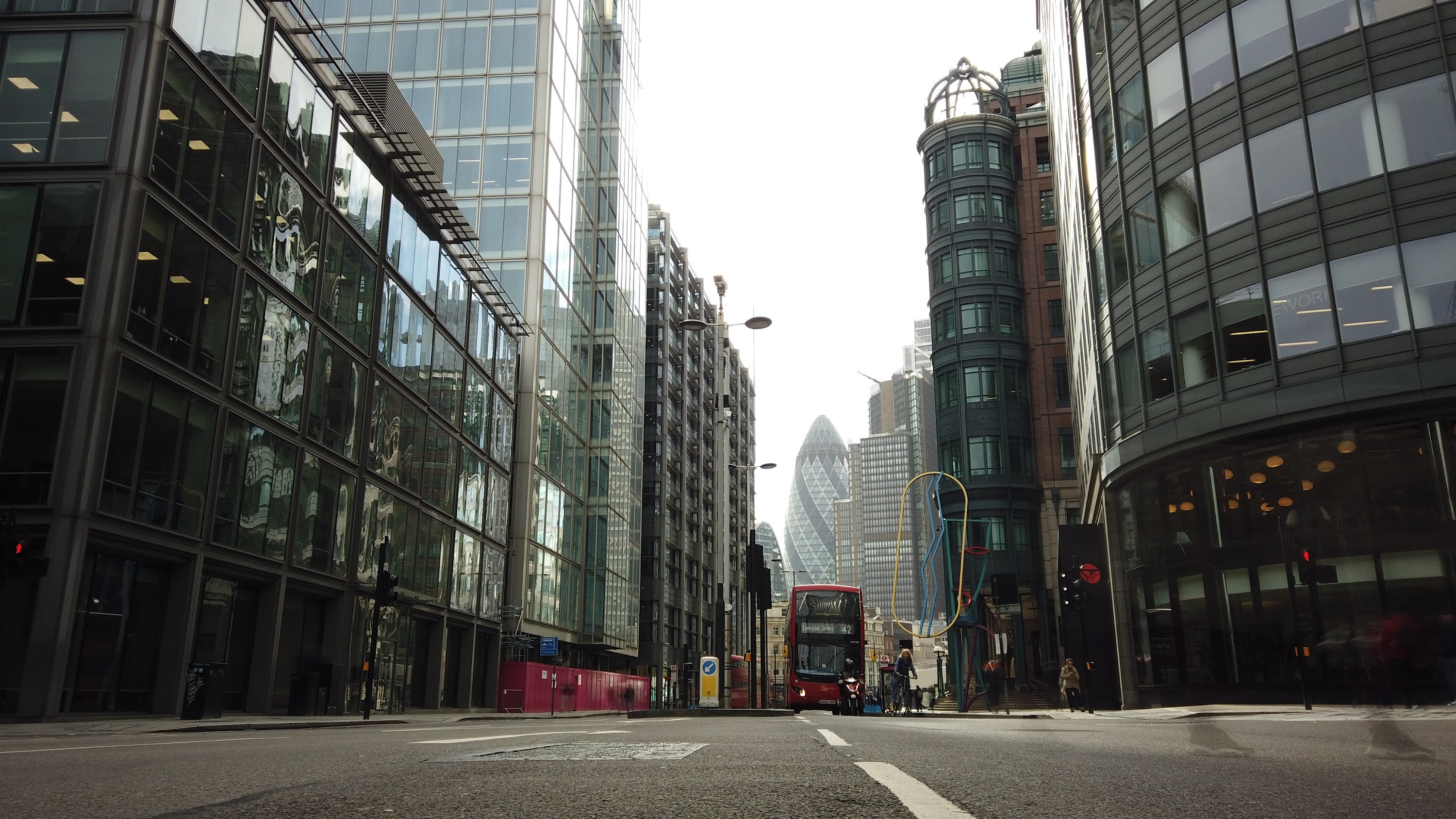 City of London Financial District Street View with The Gherkin