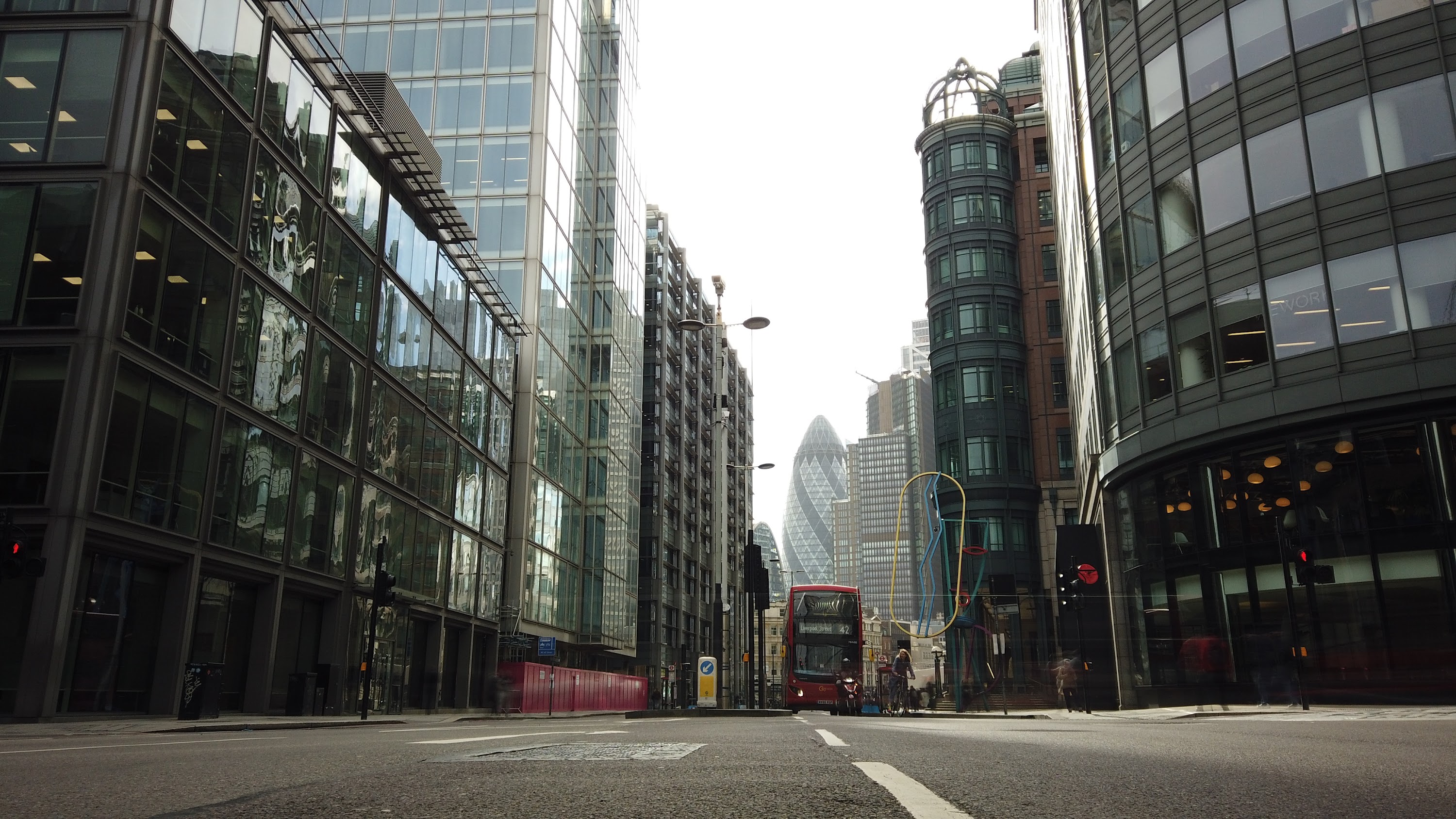 City of London Financial District Street View with The Gherkin