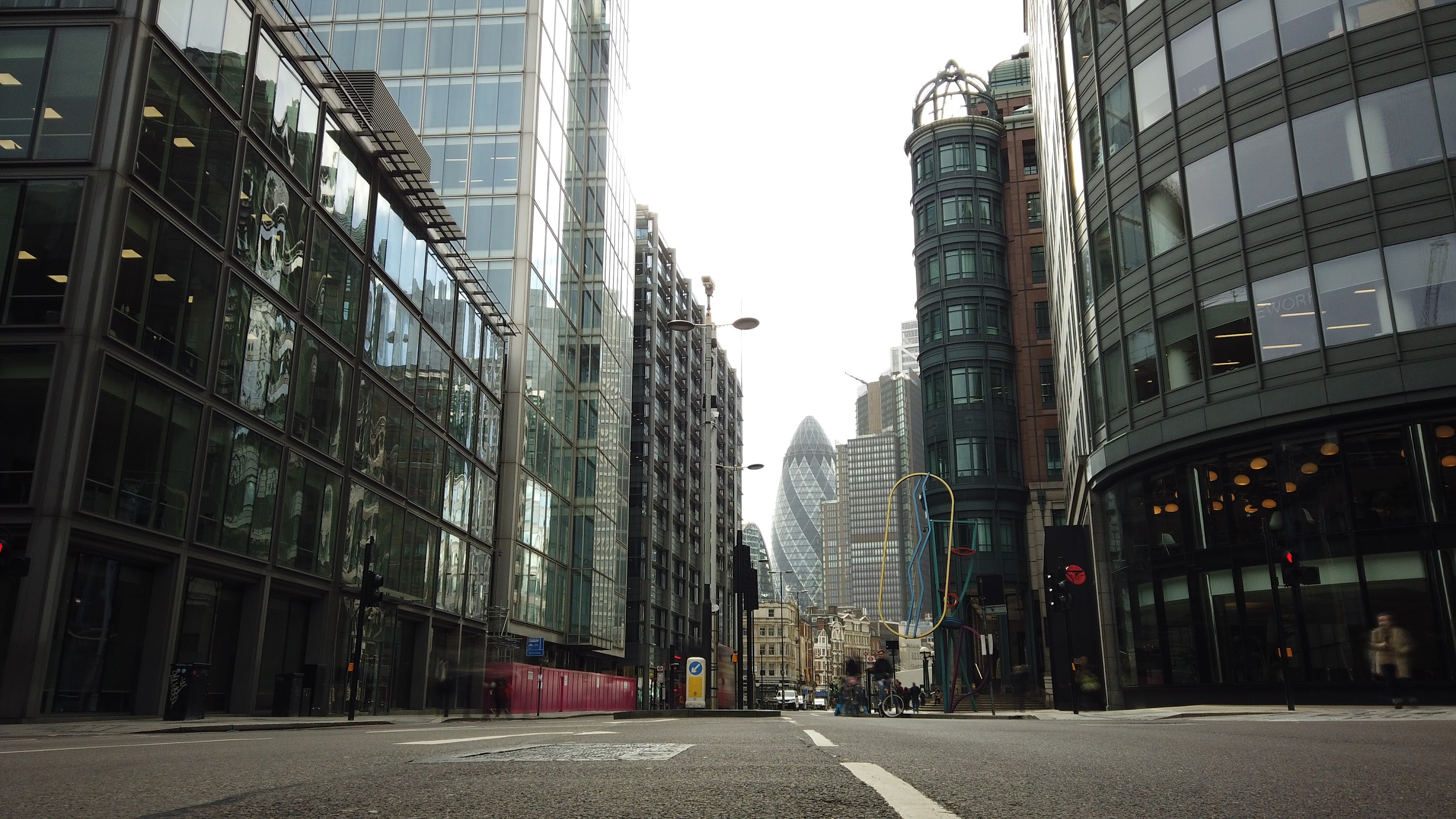 City of London Financial District Street View with The Gherkin