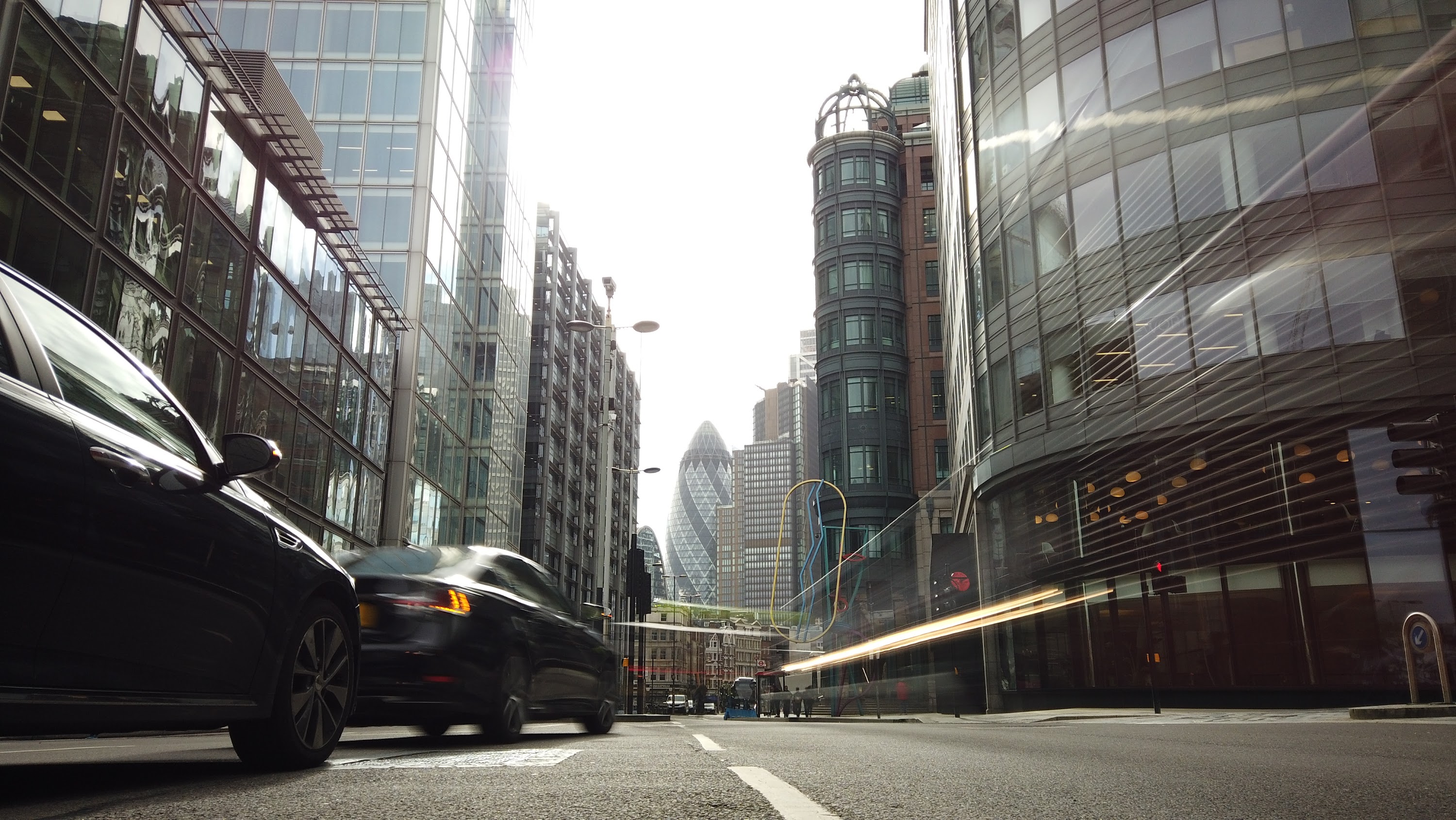 City of London Financial District Street View with The Gherkin