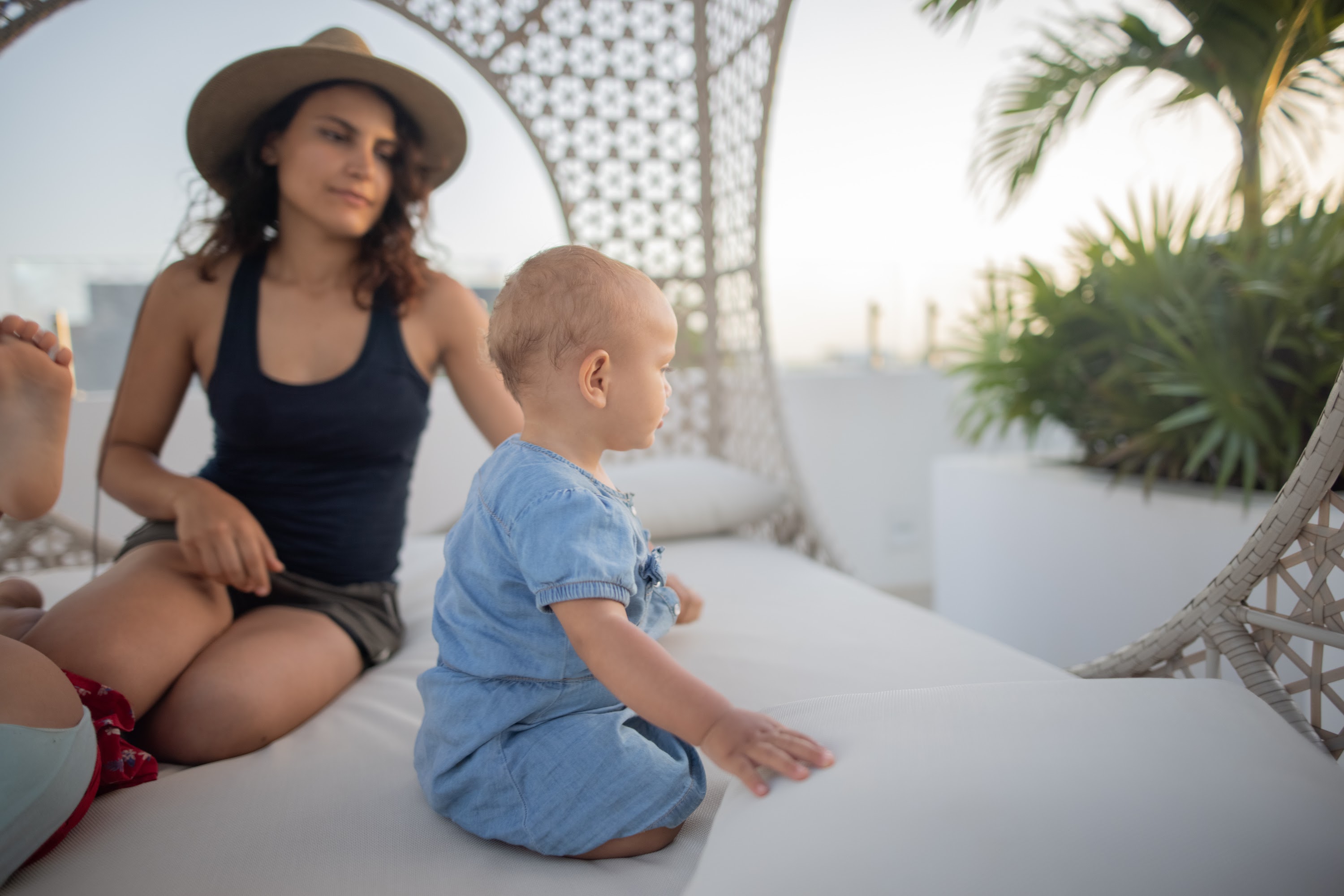 Mother and Baby on Rooftop Lounge