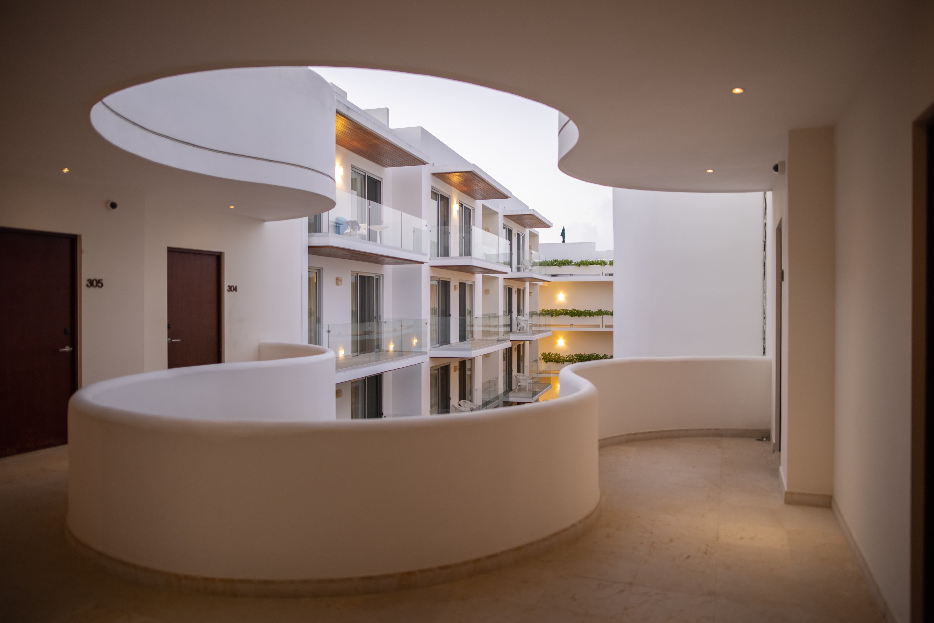 Modern Architectural Courtyard with Curved Balconies