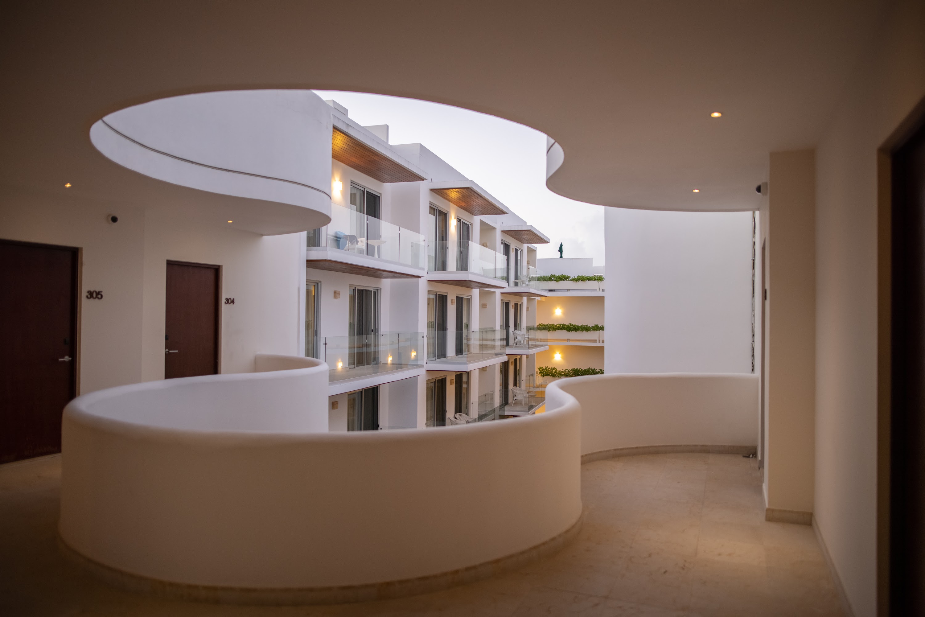 Modern Architectural Courtyard with Curved Balconies