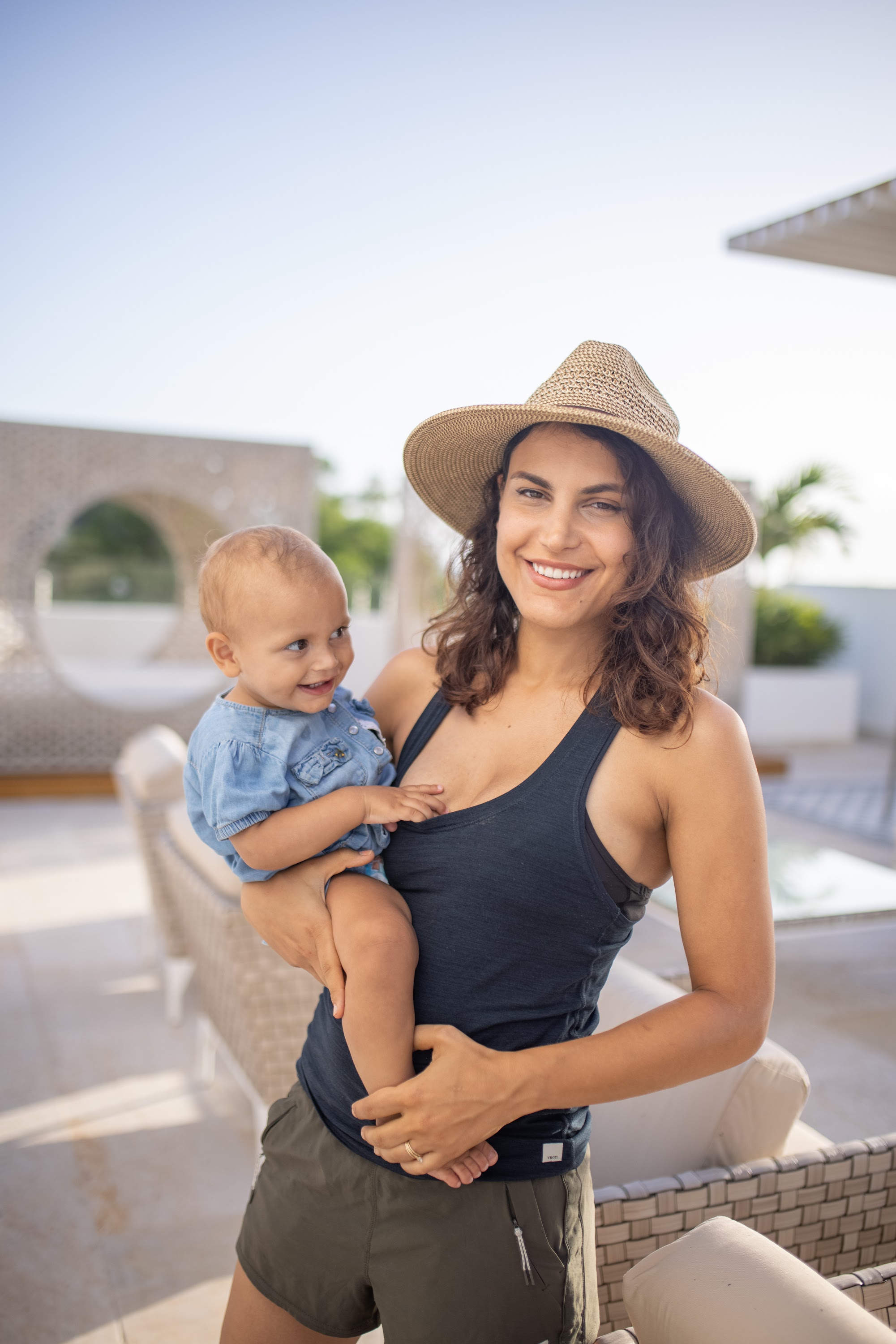 Mother Holding Baby on Patio