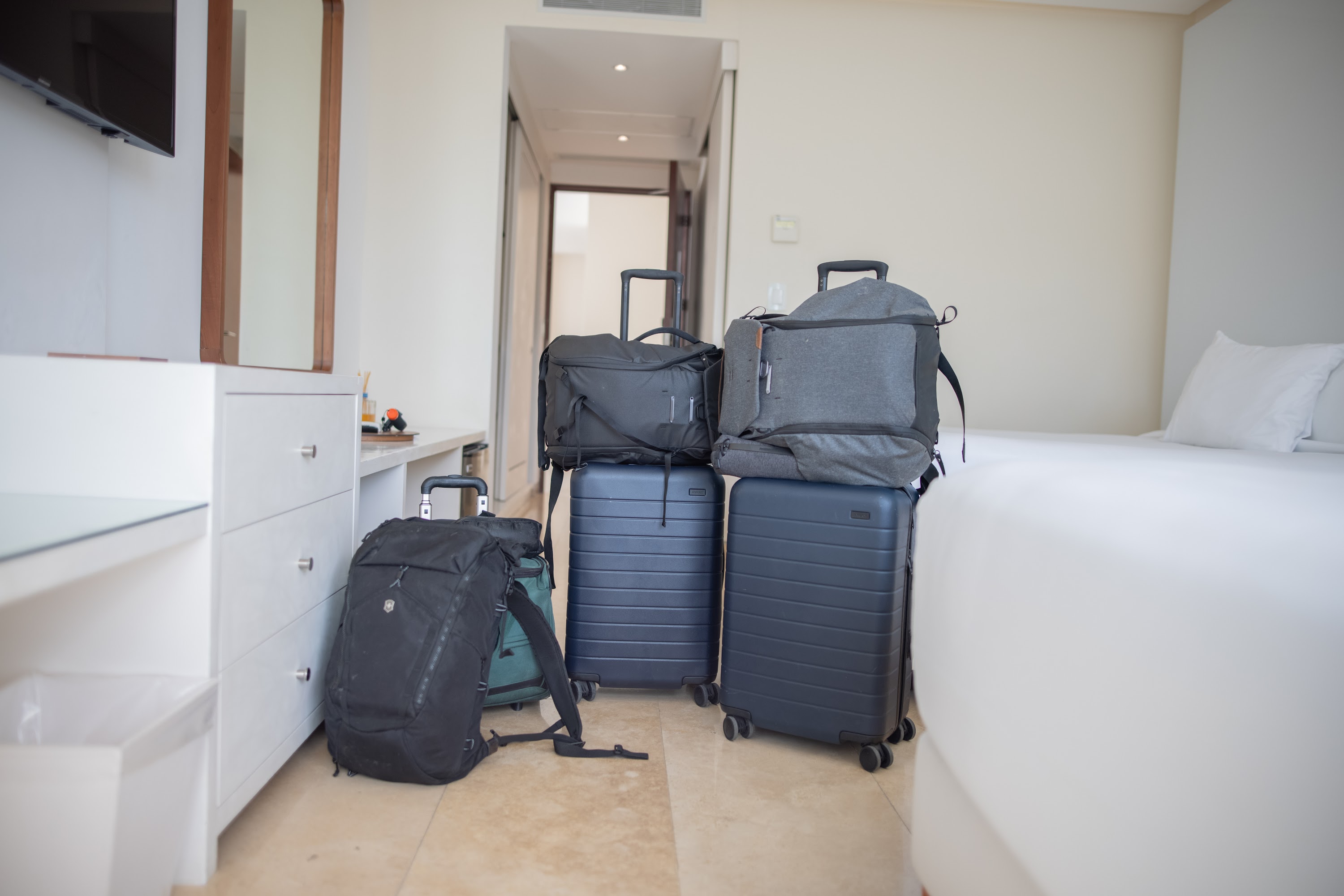 Travel Luggage Arranged in Hotel Room