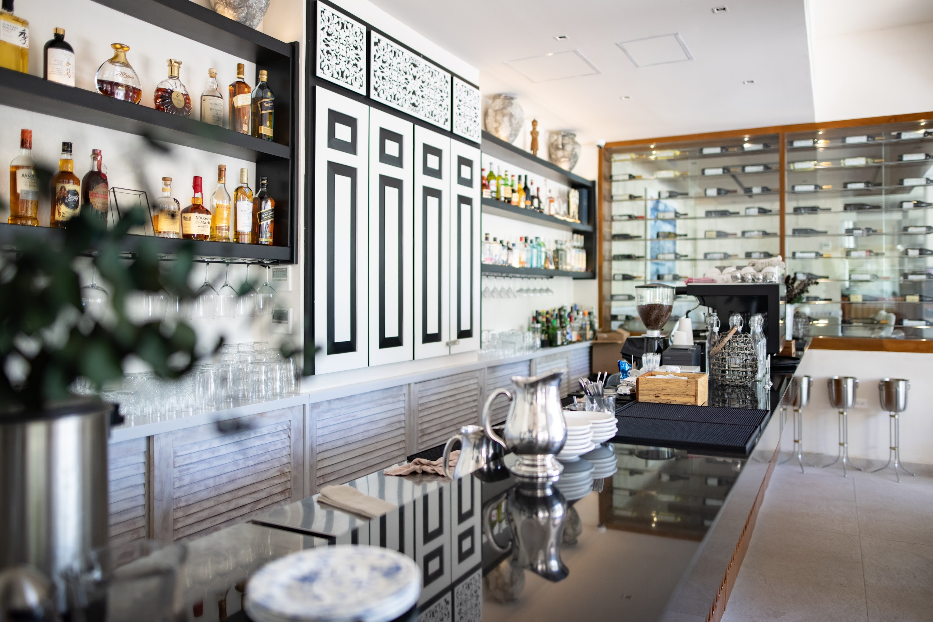 Modern Bar Interior with Black and White Decor