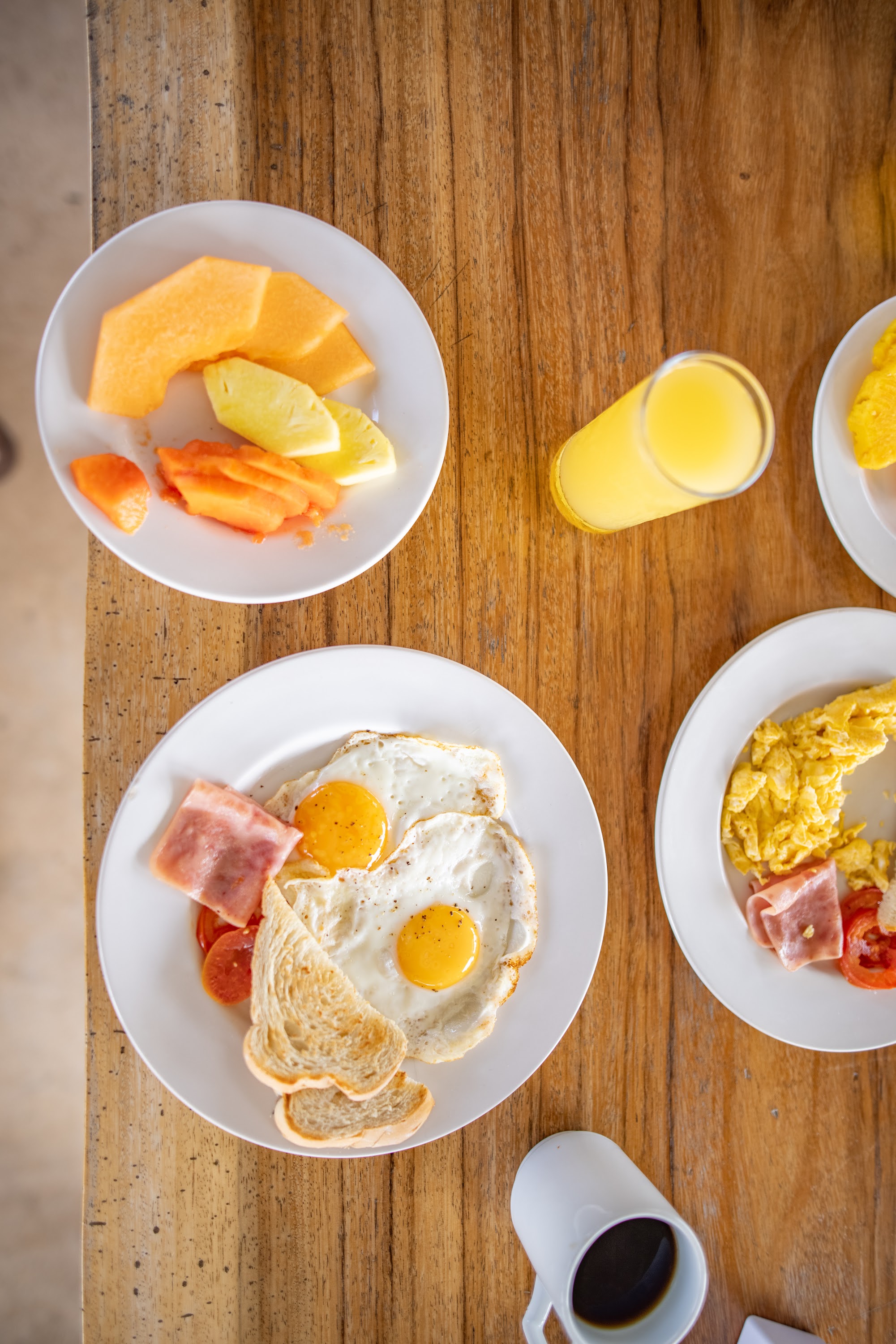 Breakfast Spread on Wooden Table