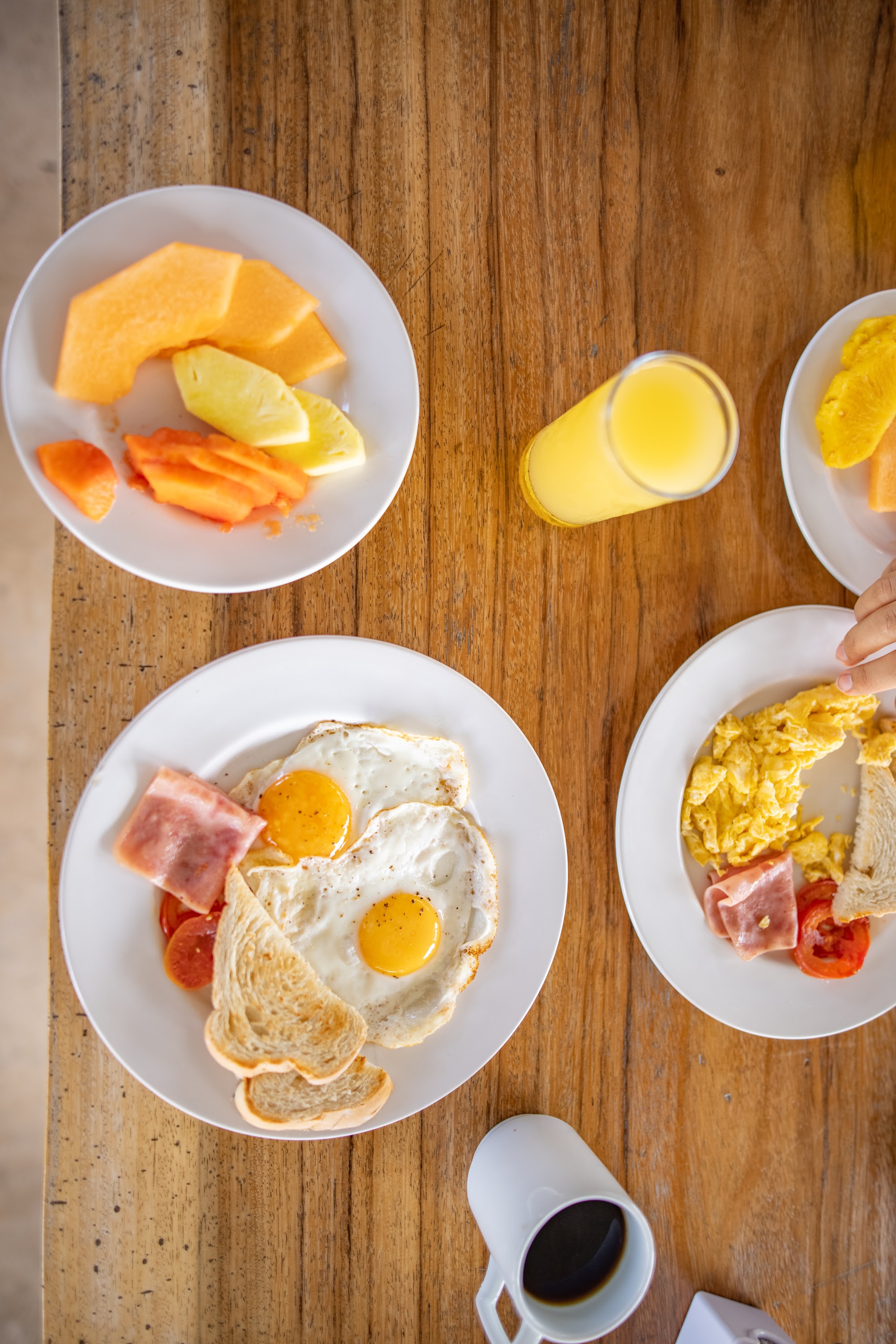 Breakfast Spread on Wooden Table