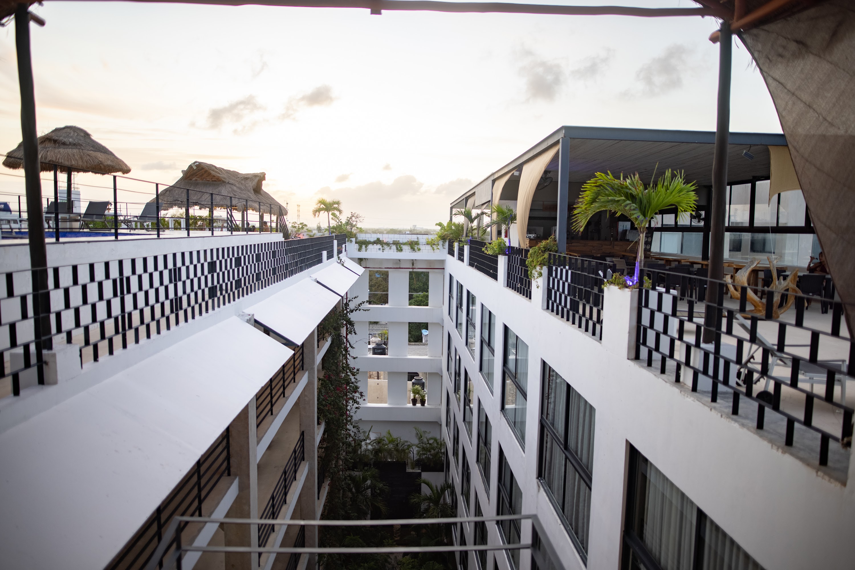 Rooftop Terrace with Modern Architecture at Sunset