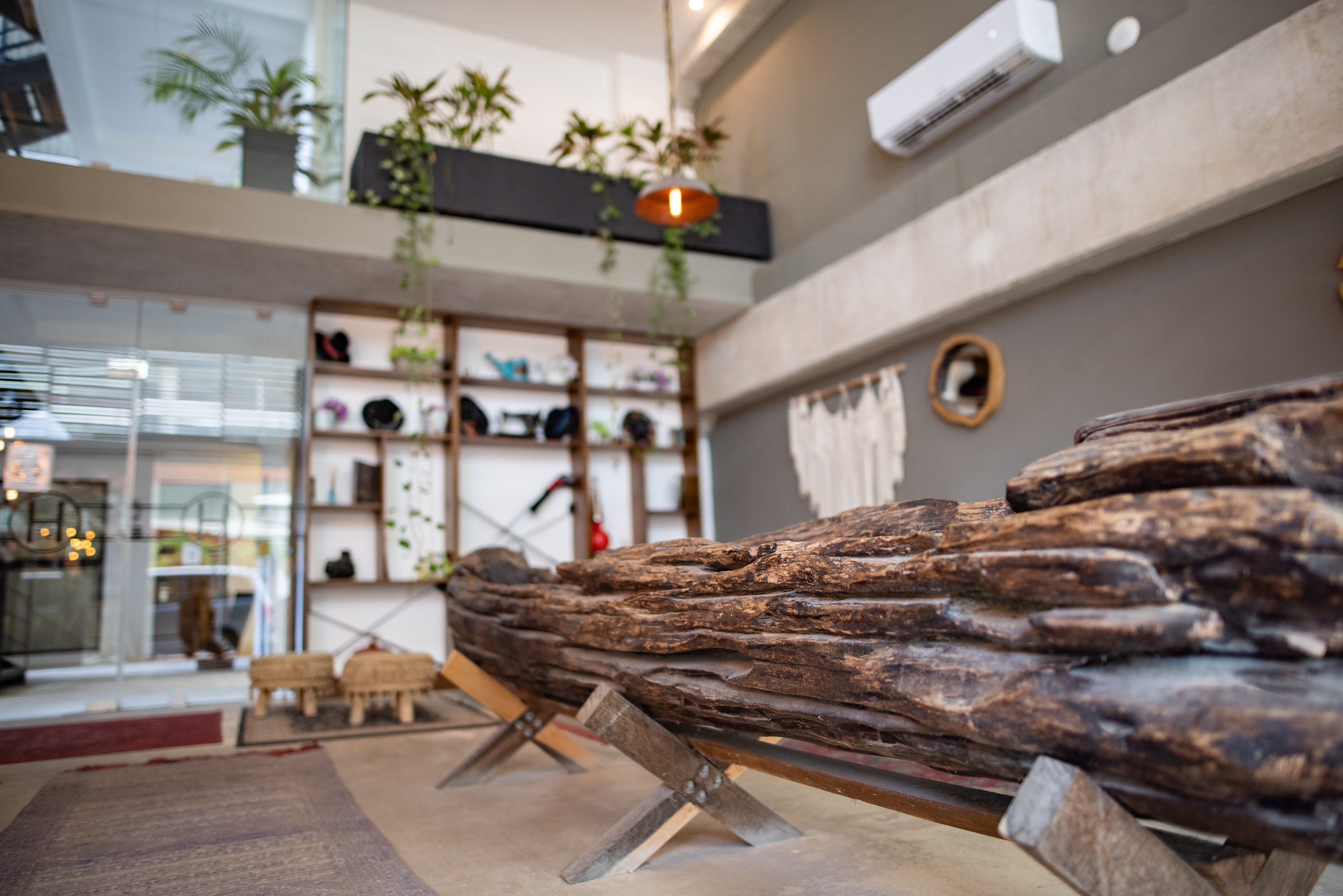 Rustic Wooden Log Display in Modern Interior