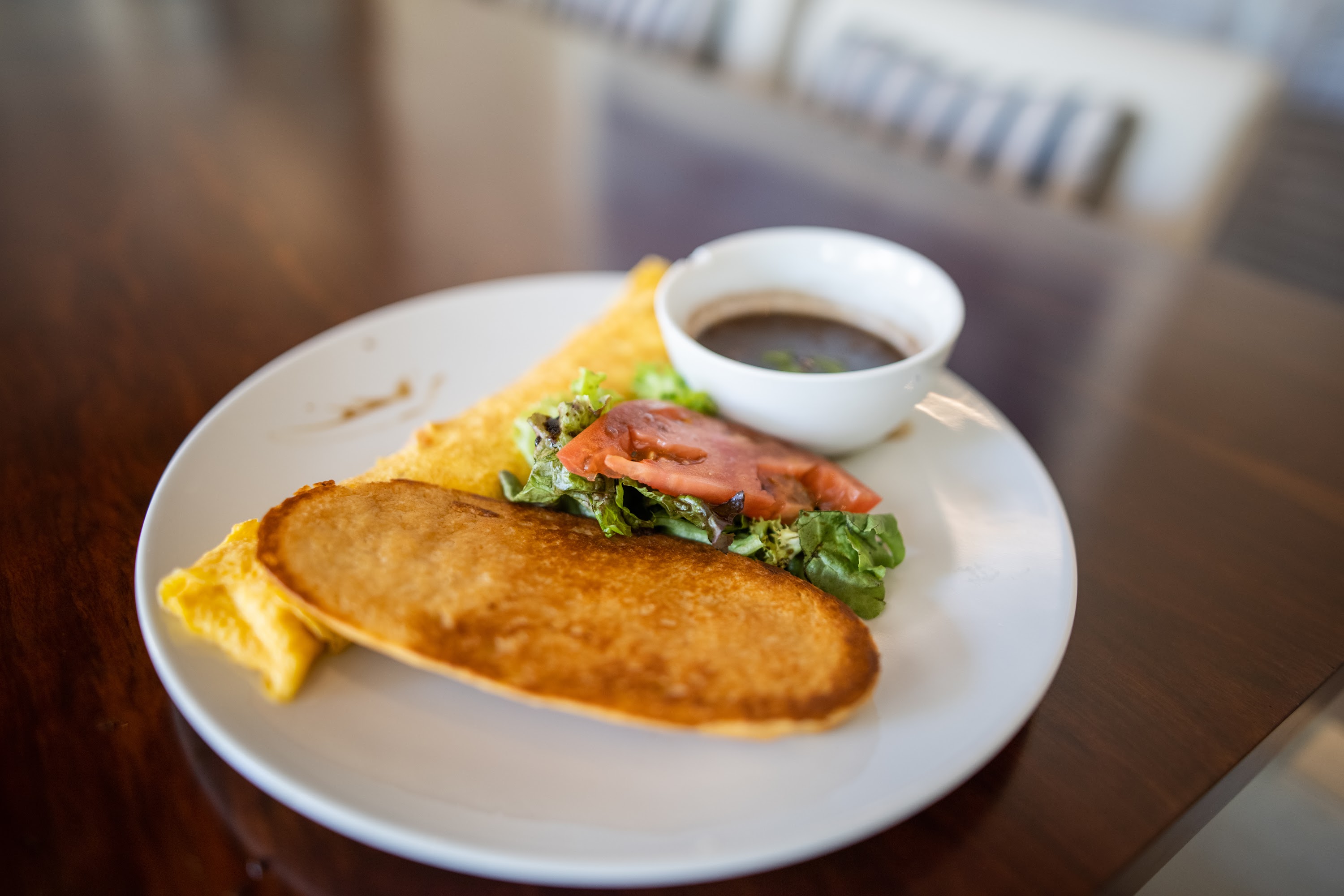 Breakfast Plate with Omelette, Pancake, and Salad