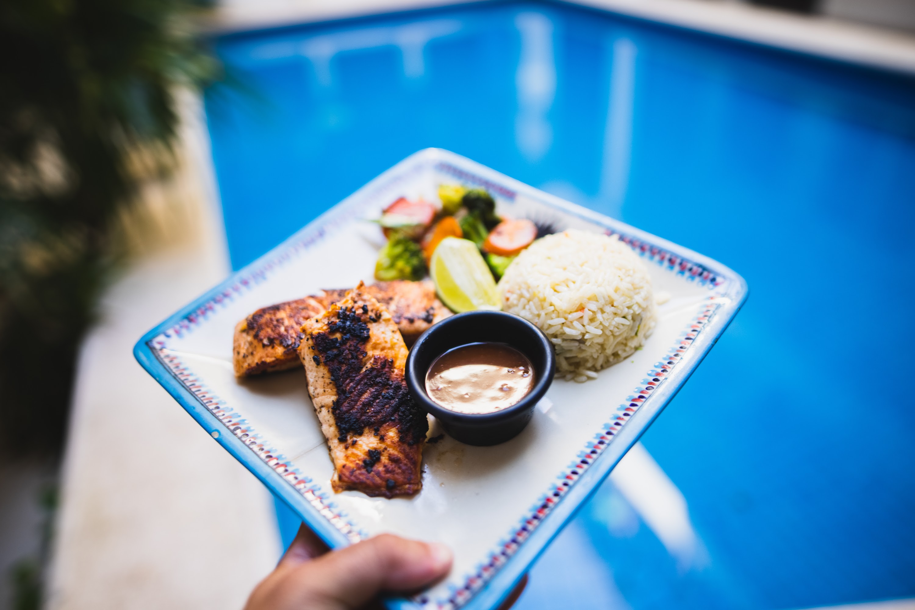 Grilled Fish Plate by the Pool