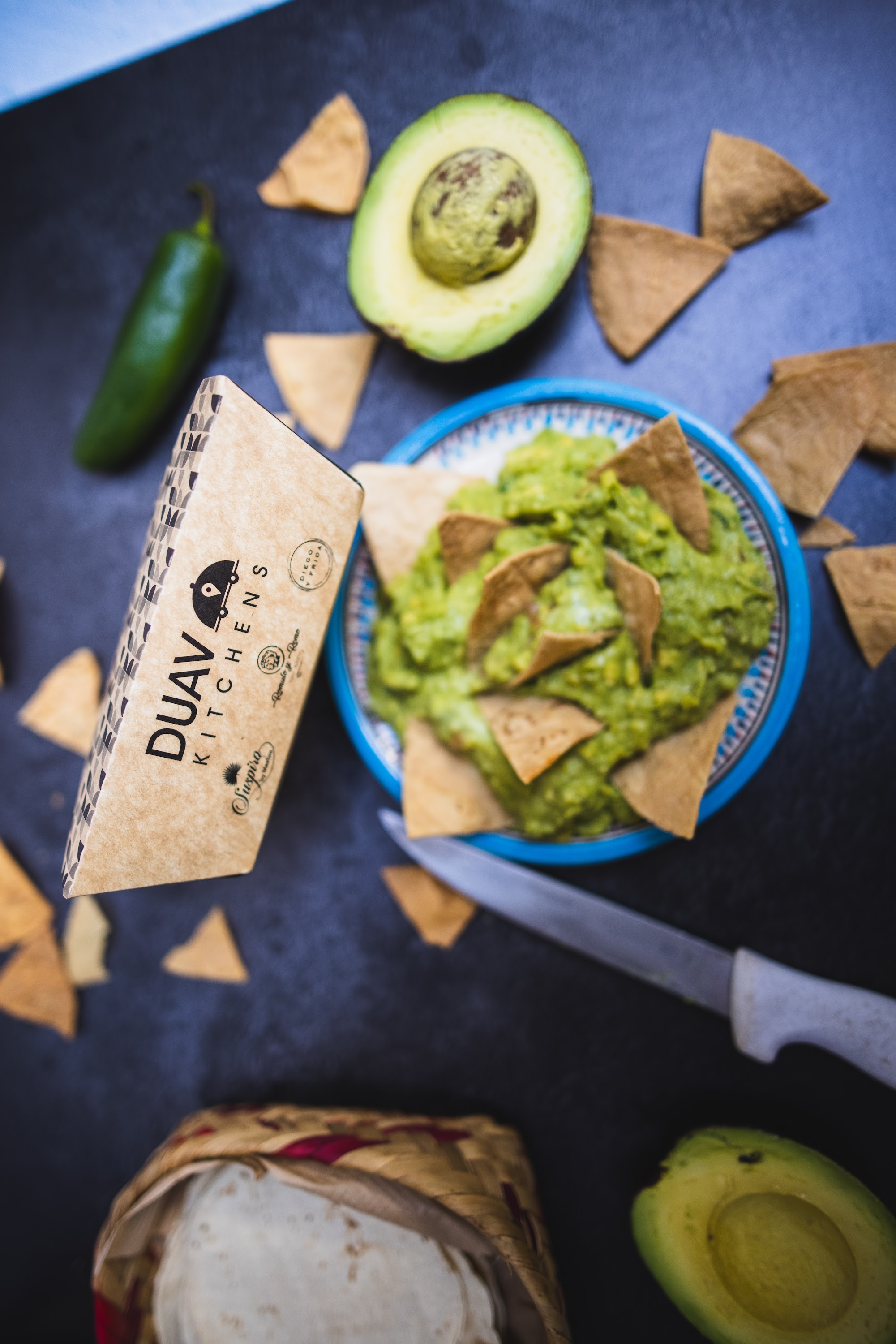 Duav Kitchens Guacamole with Tortilla Chips and Avocado