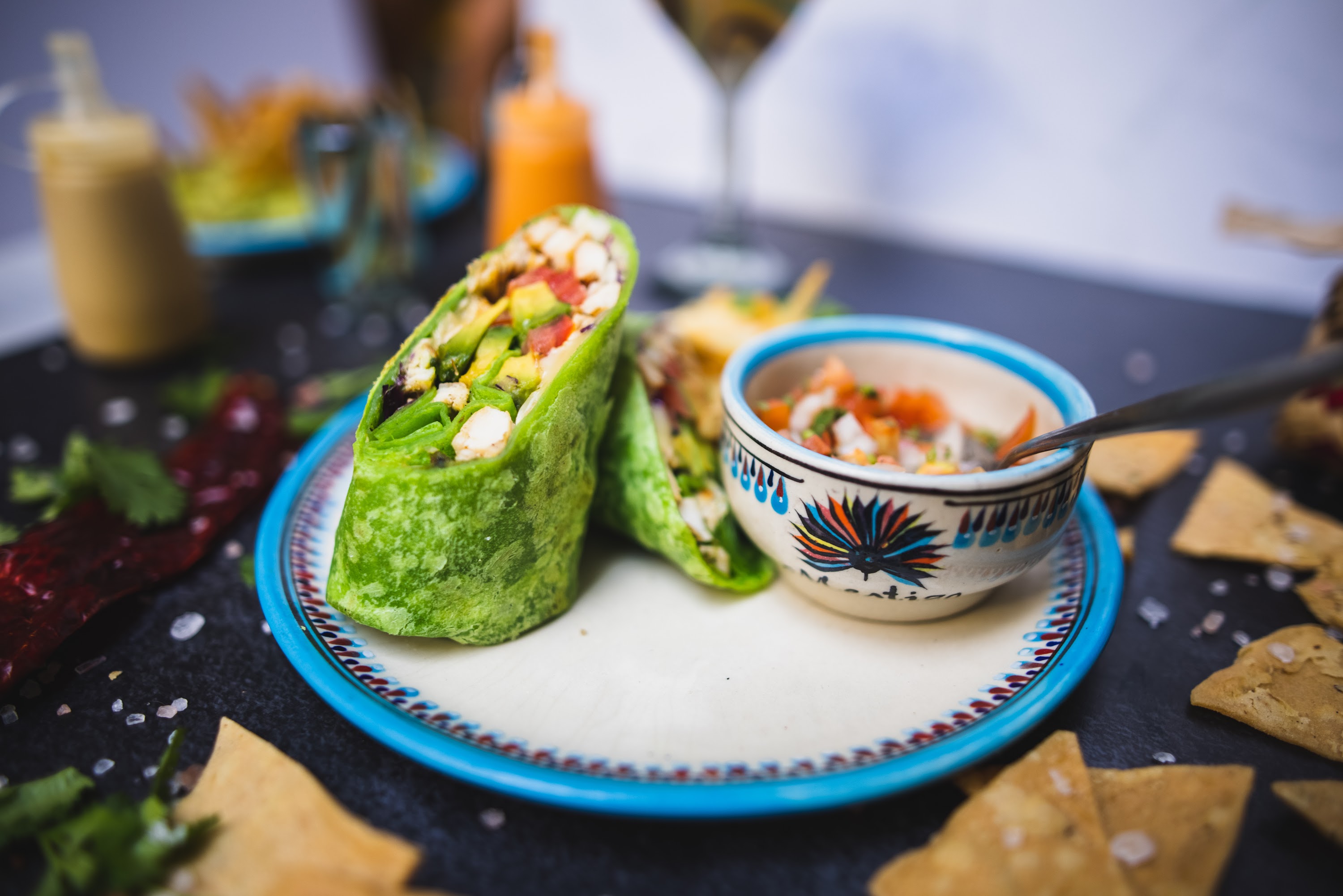 Green Wrap with Salsa and Tortilla Chips