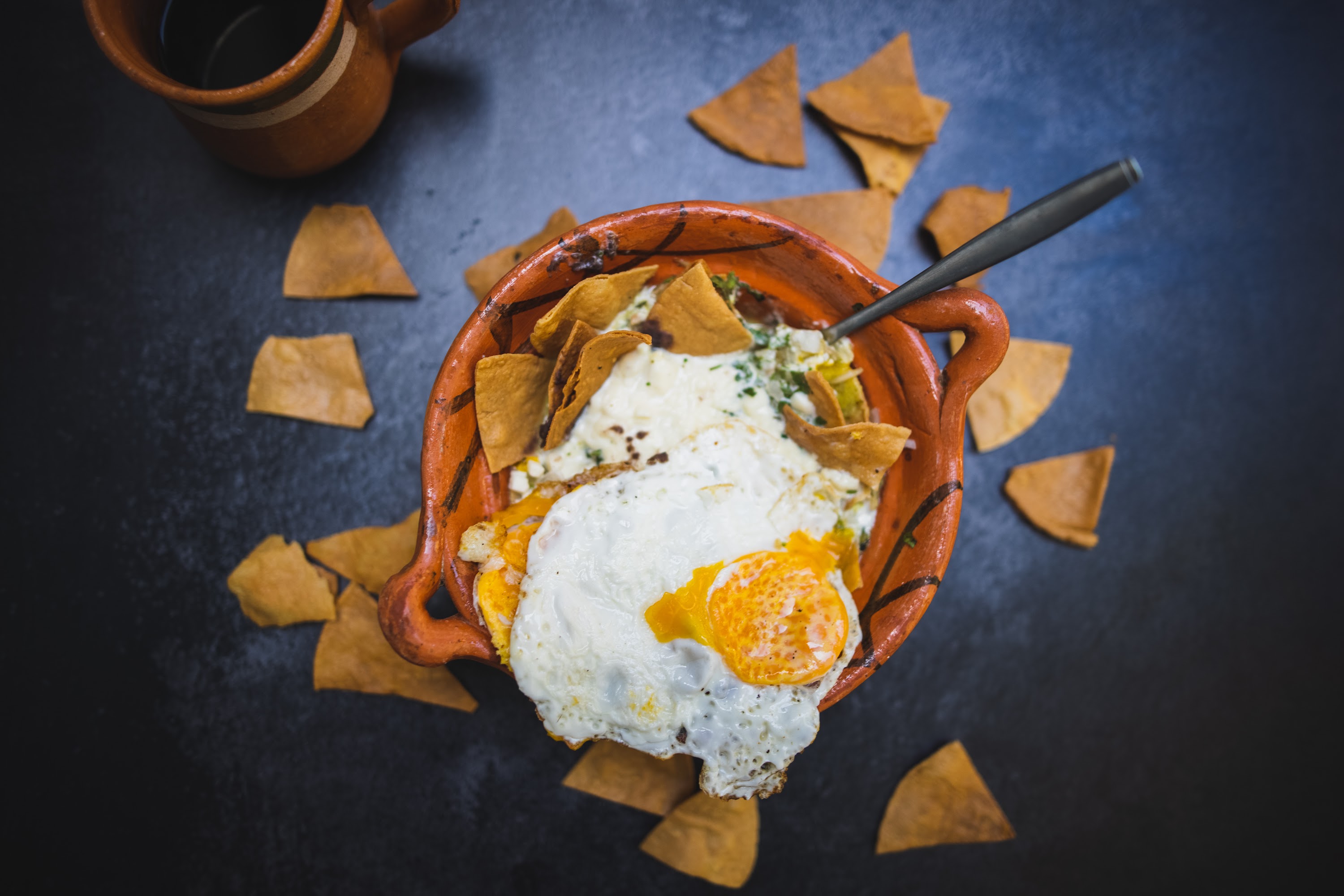 Fried Egg Over Mole with Tortilla Chips