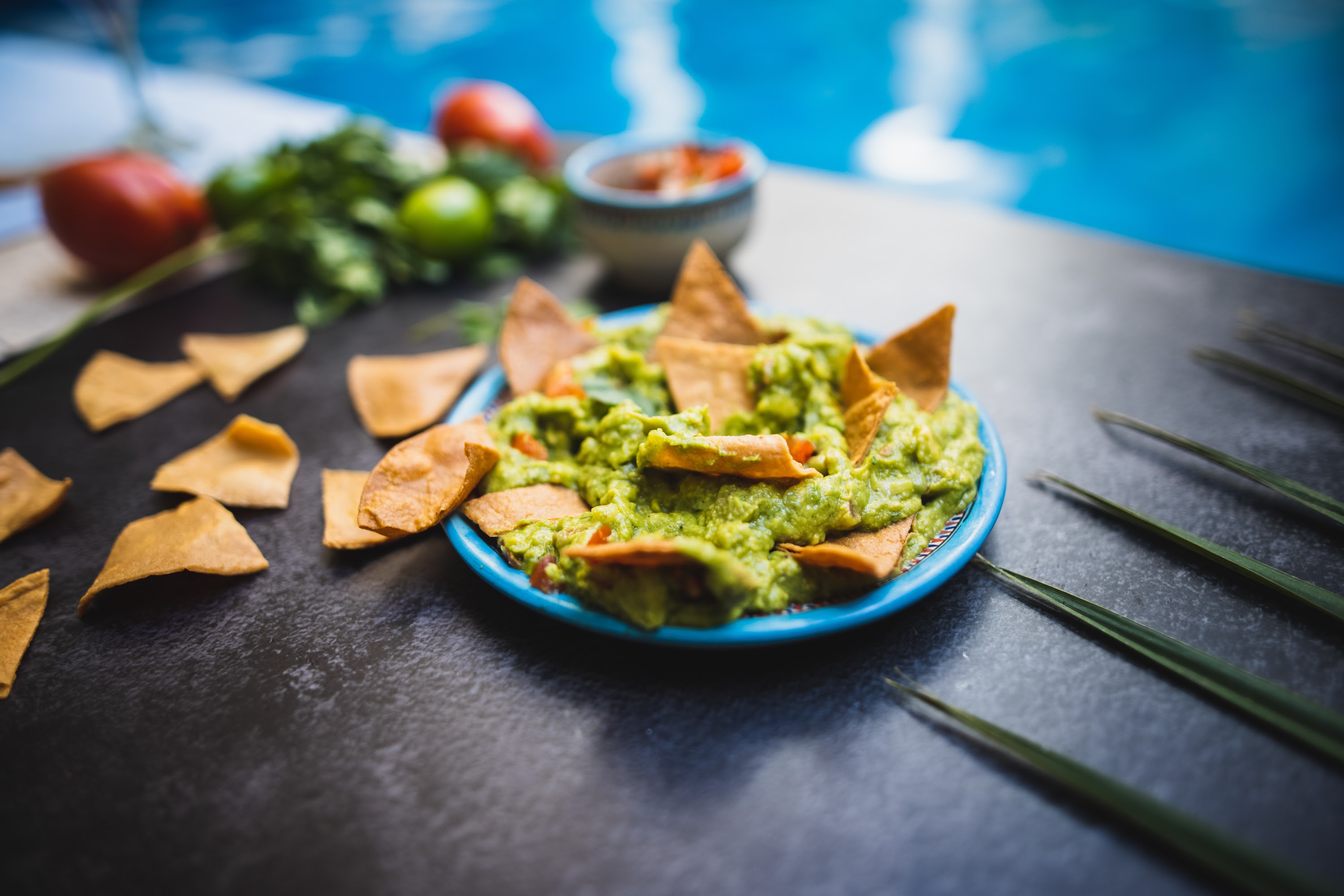 Guacamole and Tortilla Chips by the Poolside