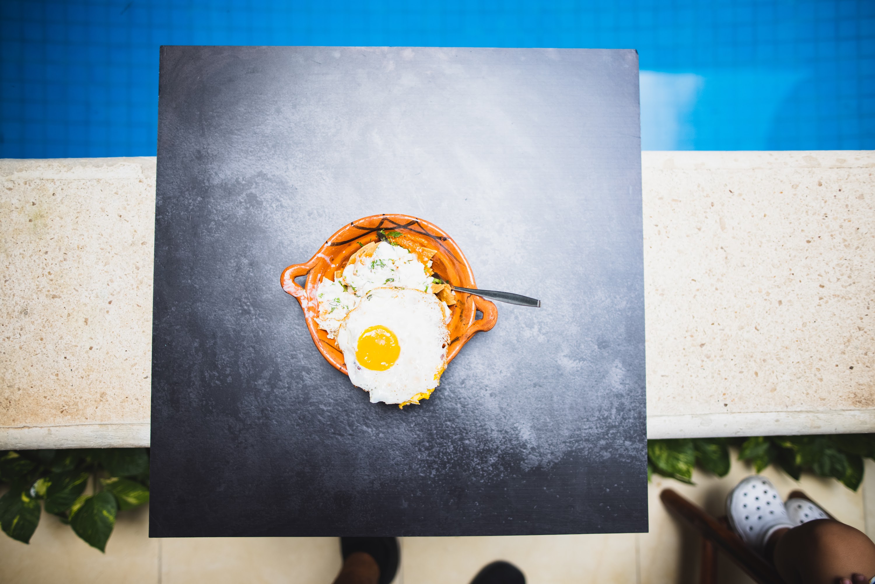 Fried Egg Breakfast by the Pool
