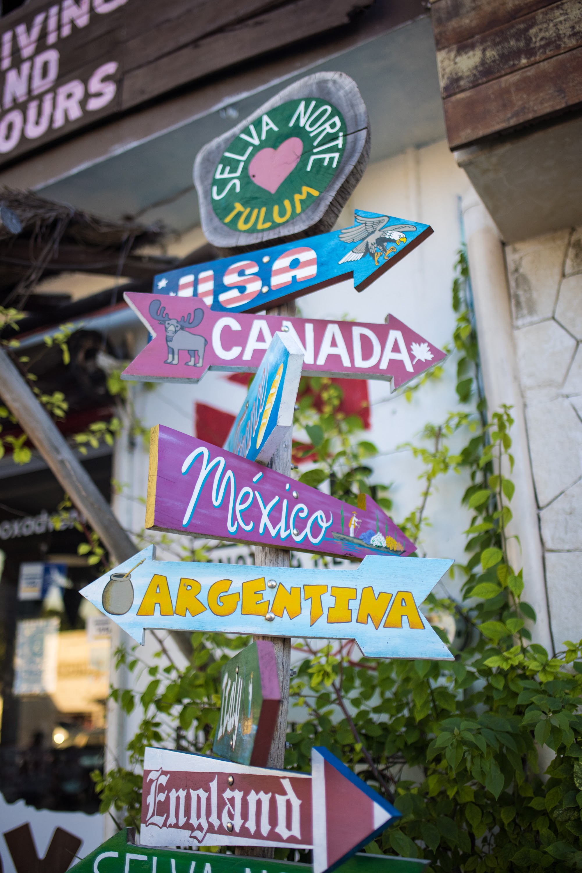 Colorful Directional Signs to Countries and Locations