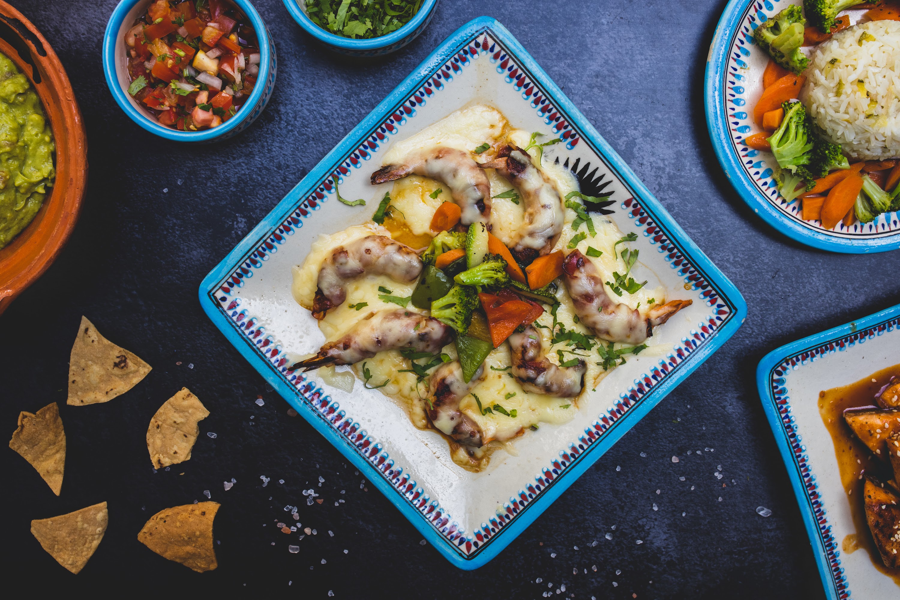 Shrimp with Melted Cheese and Vegetables