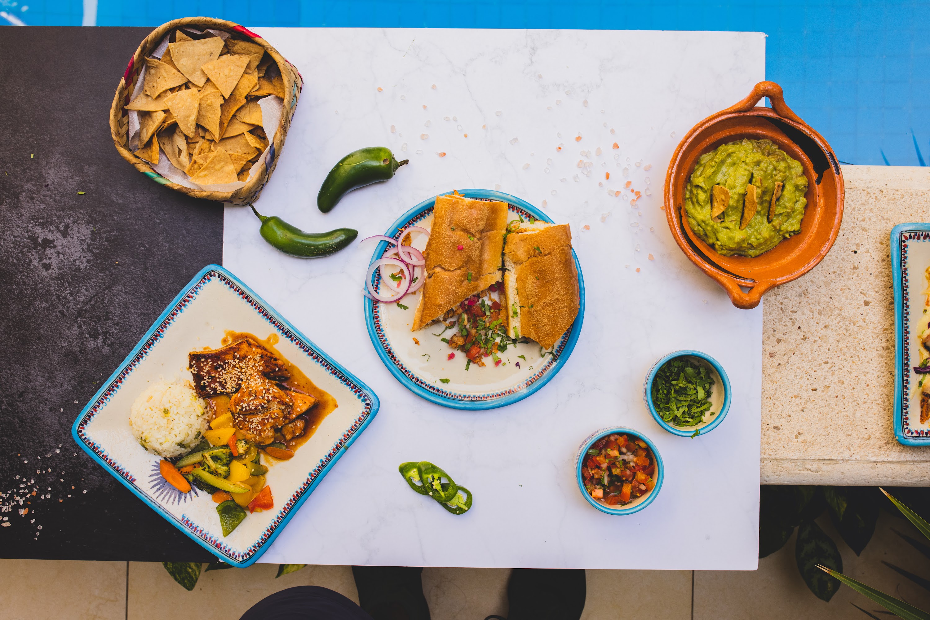 Mexican Cuisine Spread on Marble Table