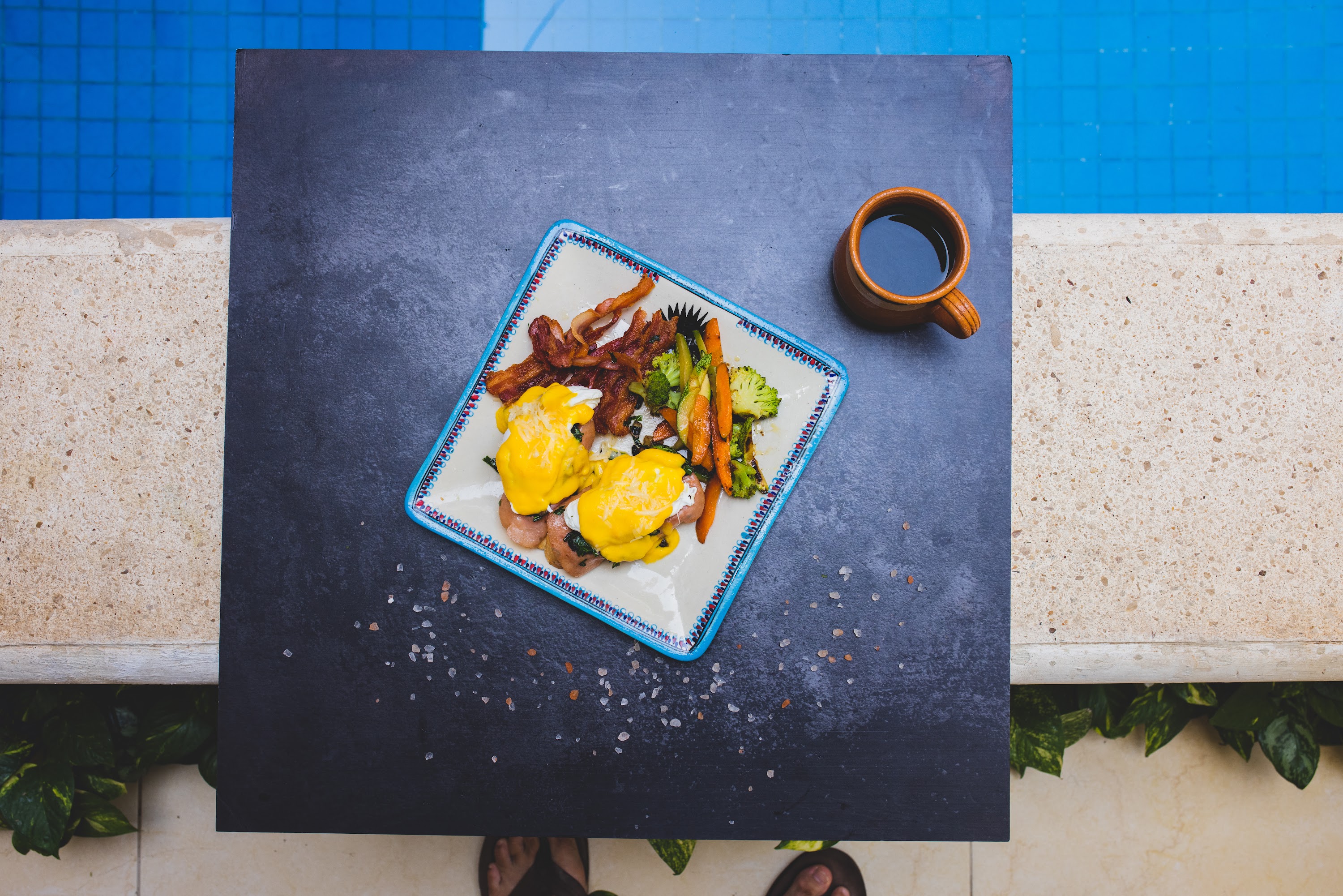 Poolside Breakfast with Eggs Benedict