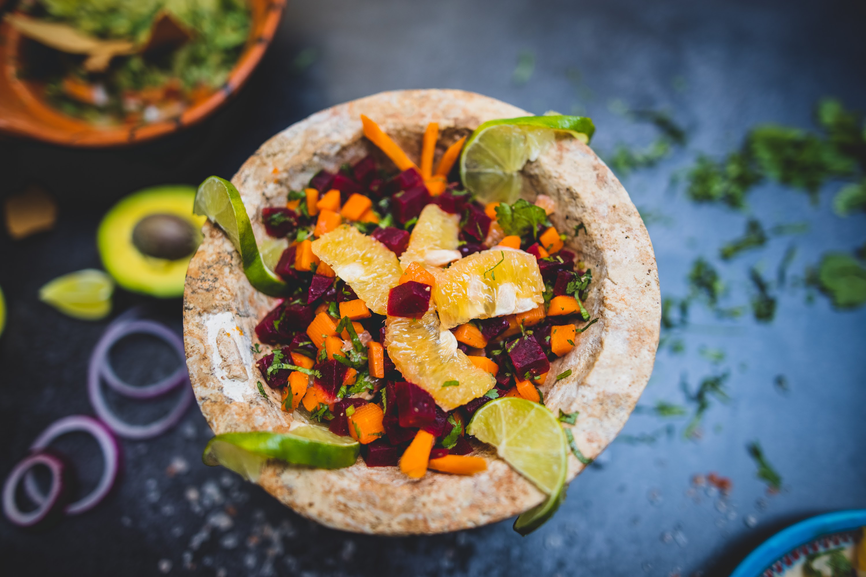 Colorful Beet and Carrot Salad in Stone Bowl