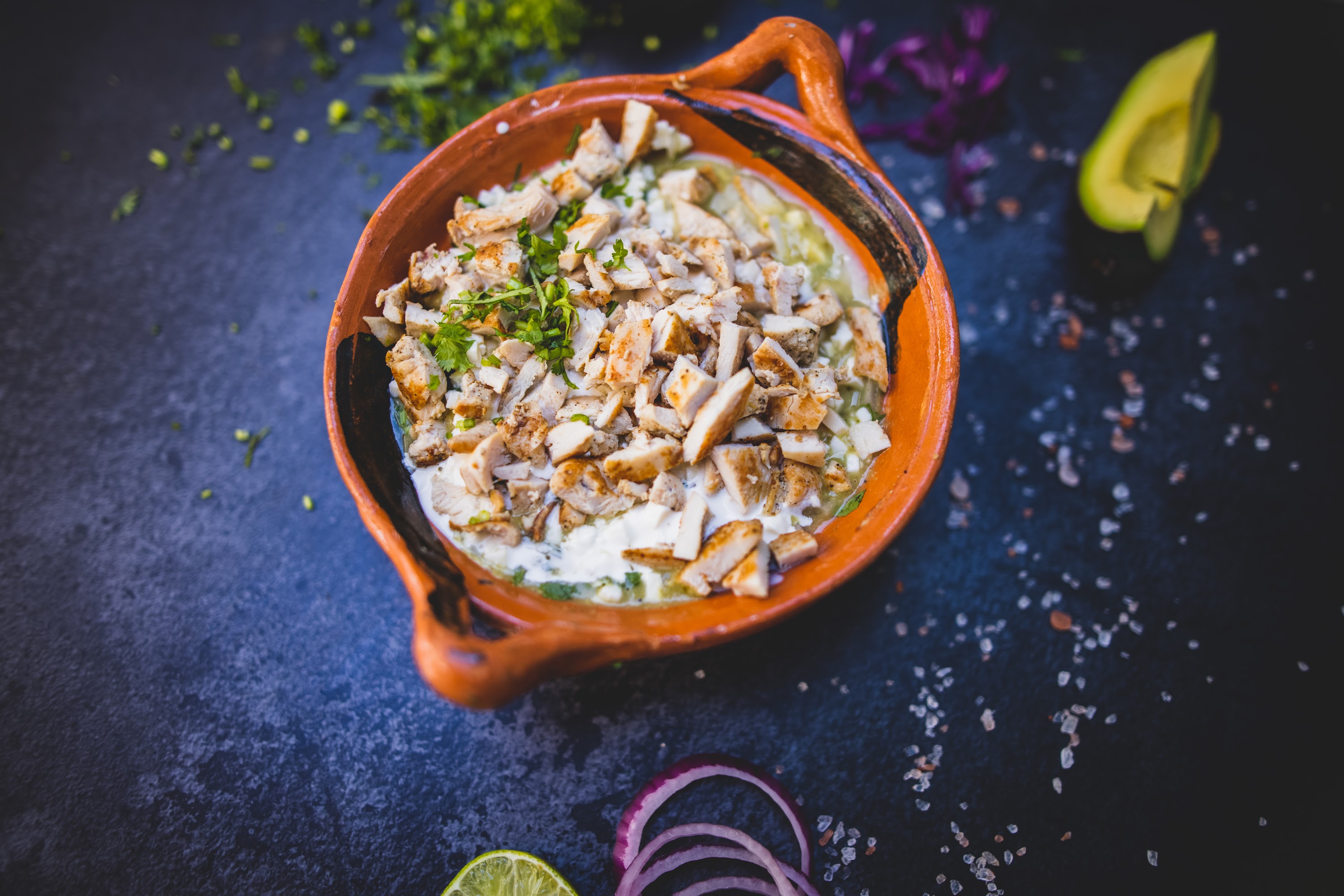 Mexican Chicken Soup in Clay Bowl