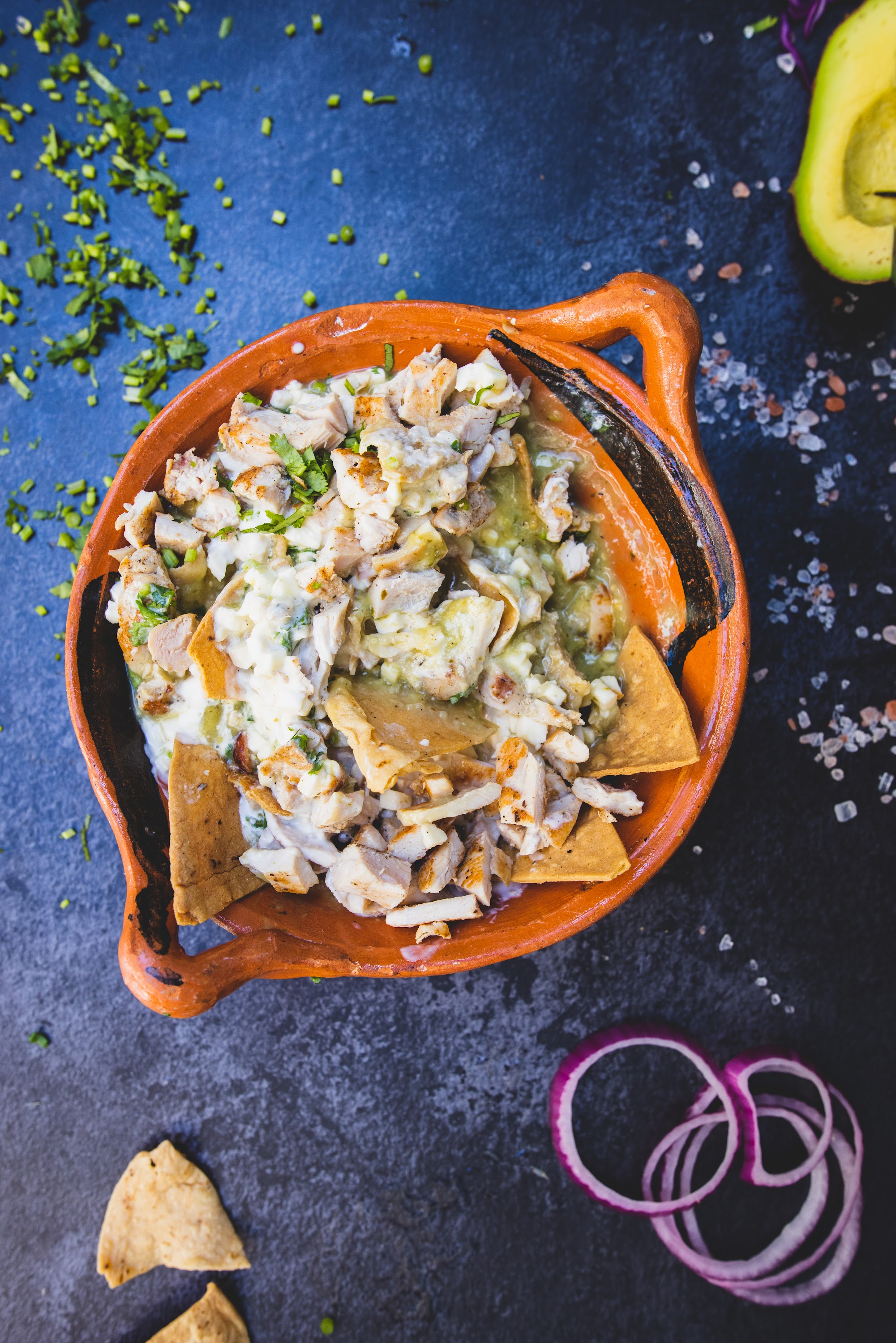 Chicken Chilaquiles in Terracotta Bowl
