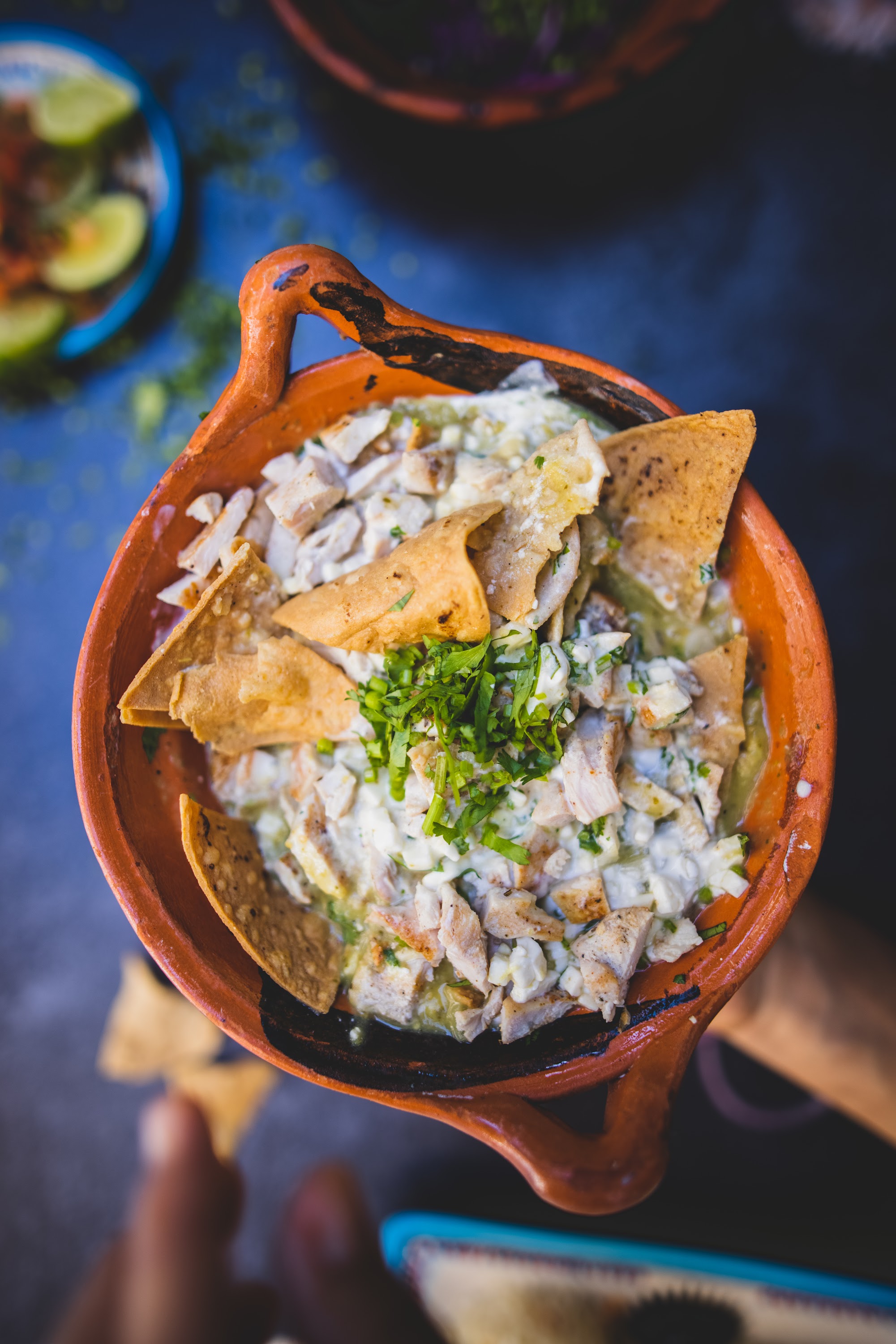 Mexican Chicken Pozole with Tortilla Chips and Cilantro