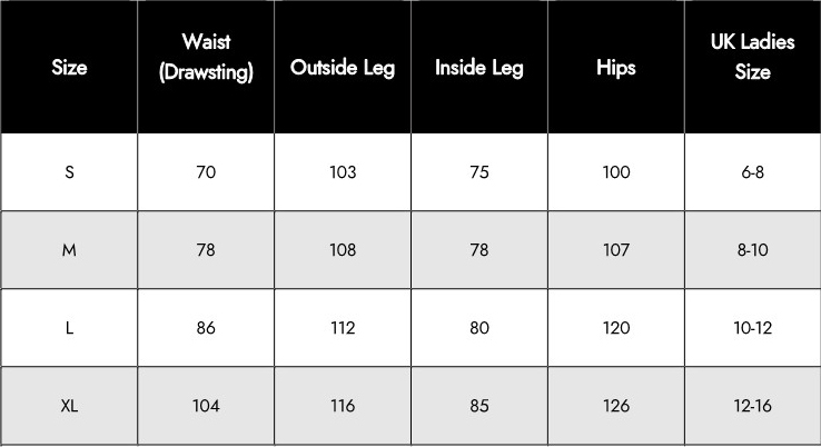 Women's Clothing Size Chart – Waist, Leg, and UK Ladies Sizing