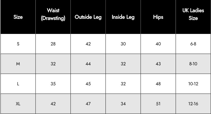 Women's Clothing Size Chart – Waist, Leg, and UK Ladies Sizing