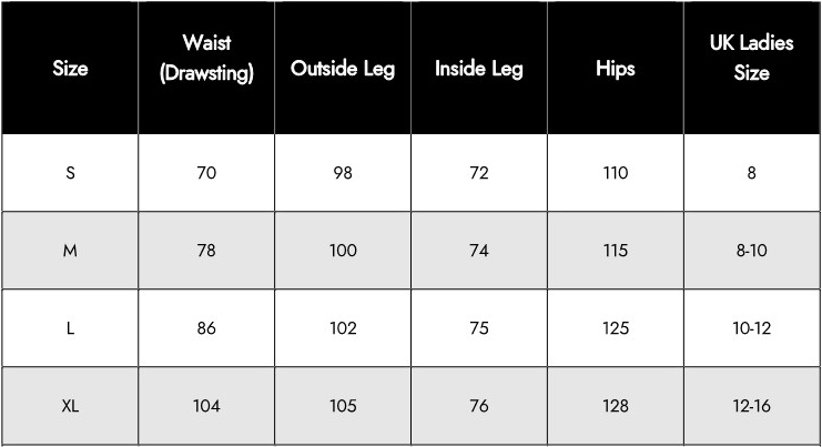 Women's Clothing Size Chart – Waist, Leg, and UK Ladies Sizing